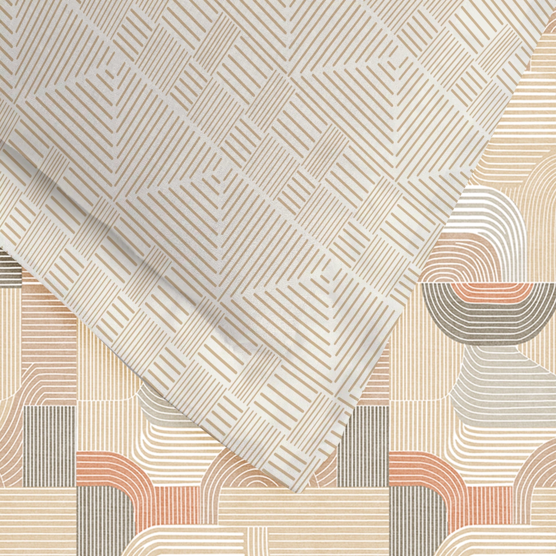 Udyan Tales | Modern Abstract Printed Cotton Bedsheet Set - Neutral Beige Neutral Beige / King
