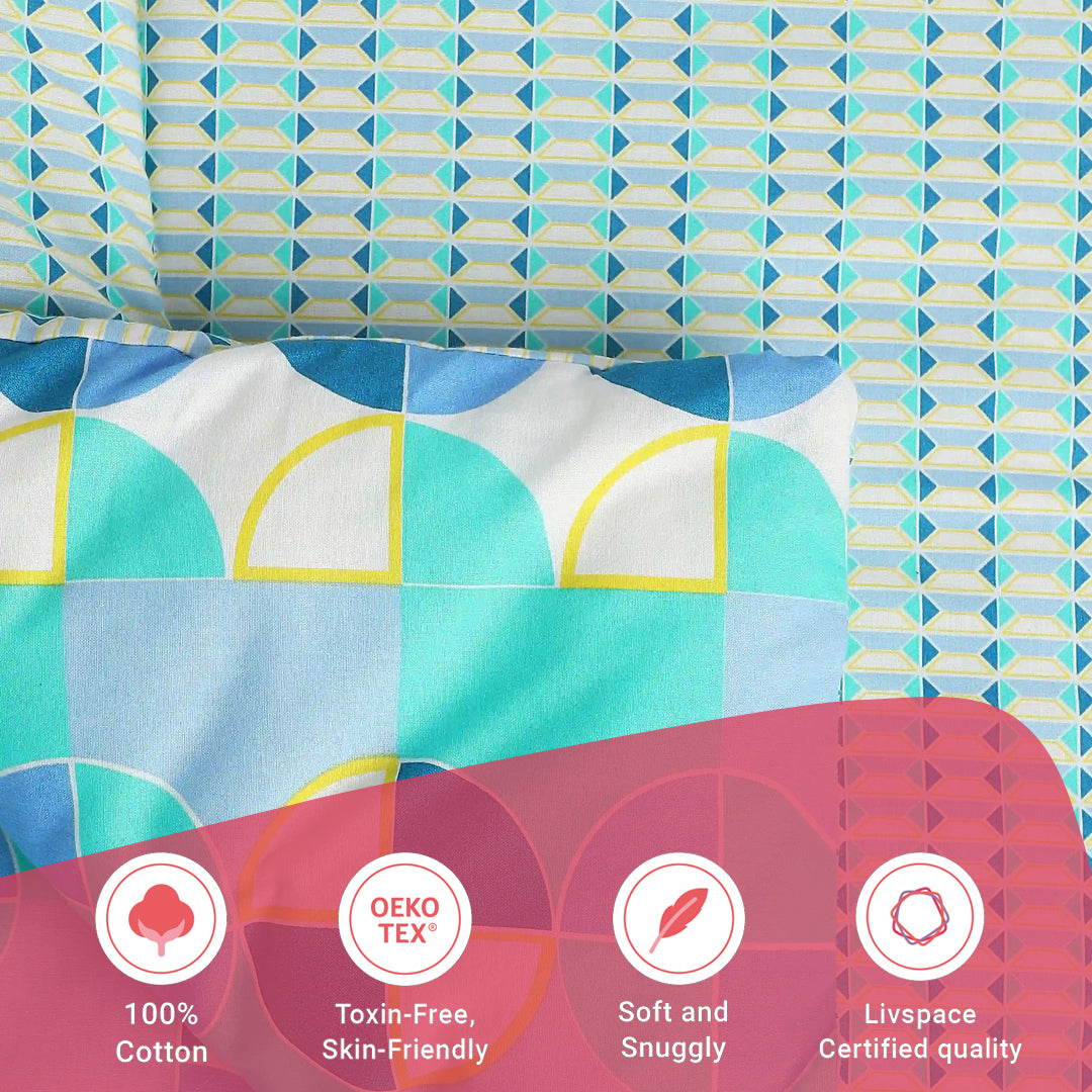 Mishella | Mix & Match Printed 120GSM Reversible Comforter - Kaleido Teal