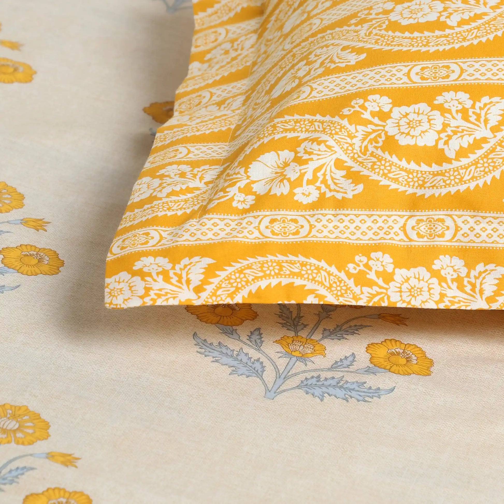 Chippa Lane | Contemporary Indian Print Design Cotton Bedsheet Set-Ochre Ochre / Super King