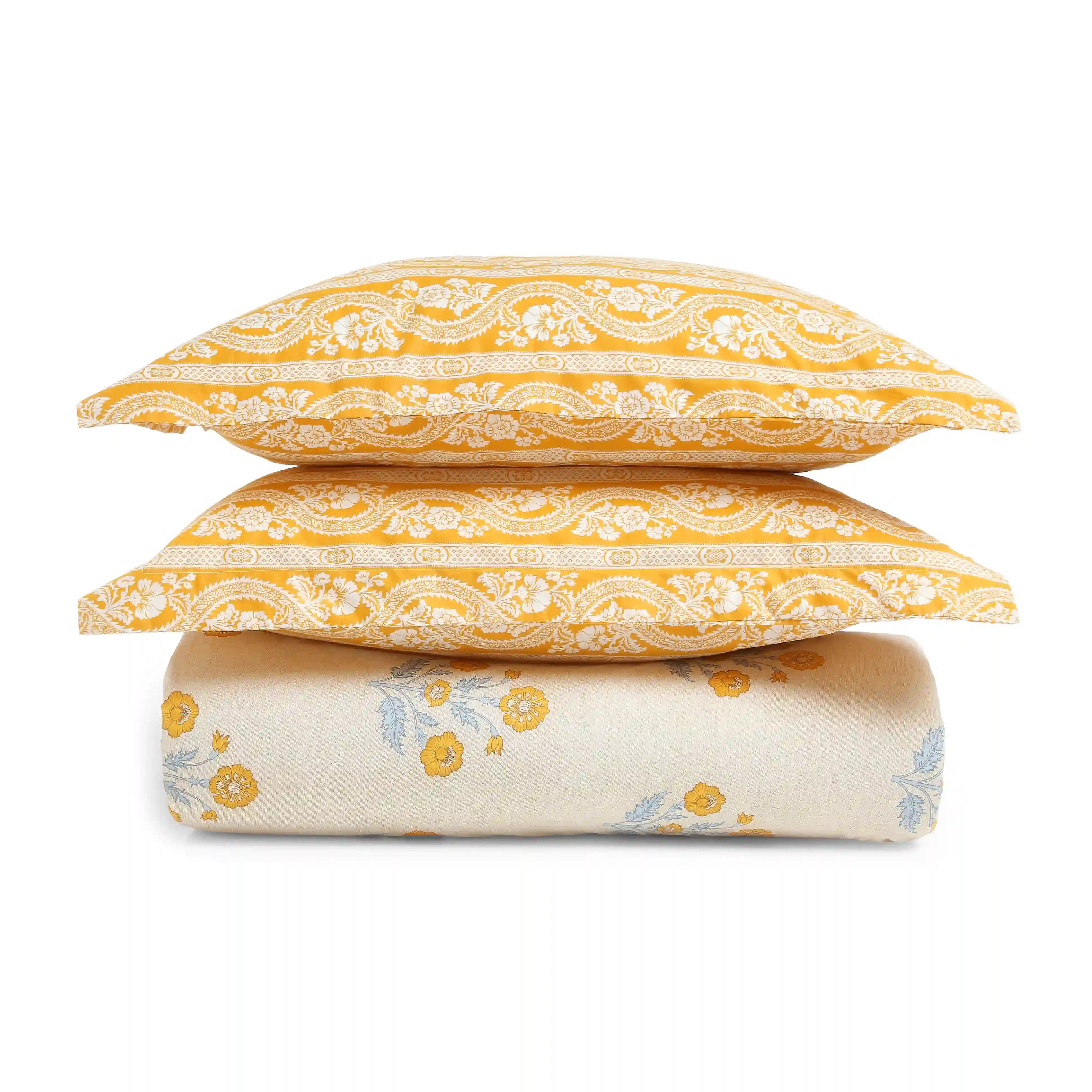 Chippa Lane | Contemporary Indian Print Design Cotton Fitted Sheet Set-Ochre Ochre / King
