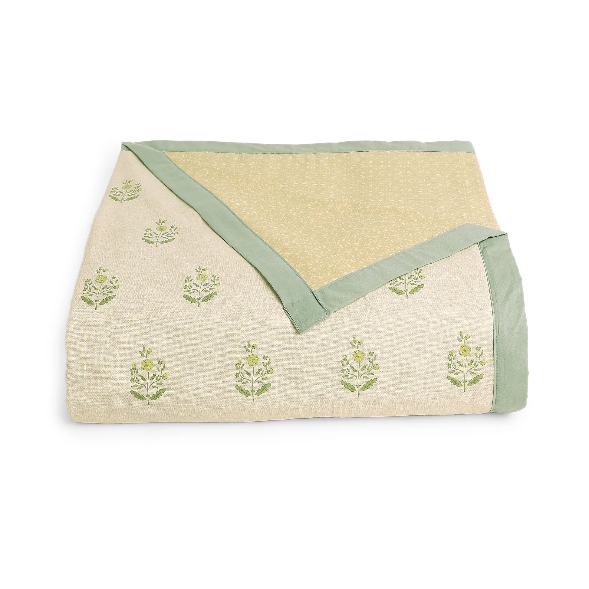 Chippa Lane | Contemporary Indian Print Design Coordinated Bedding Set | Set of Bedsheet & Dohar Indian Moss / Double
