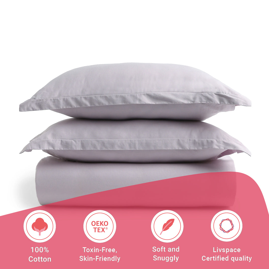 Paleto | Everyday Hues Solid Dyed Cotton Fitted Sheet Set-Grey Lavender