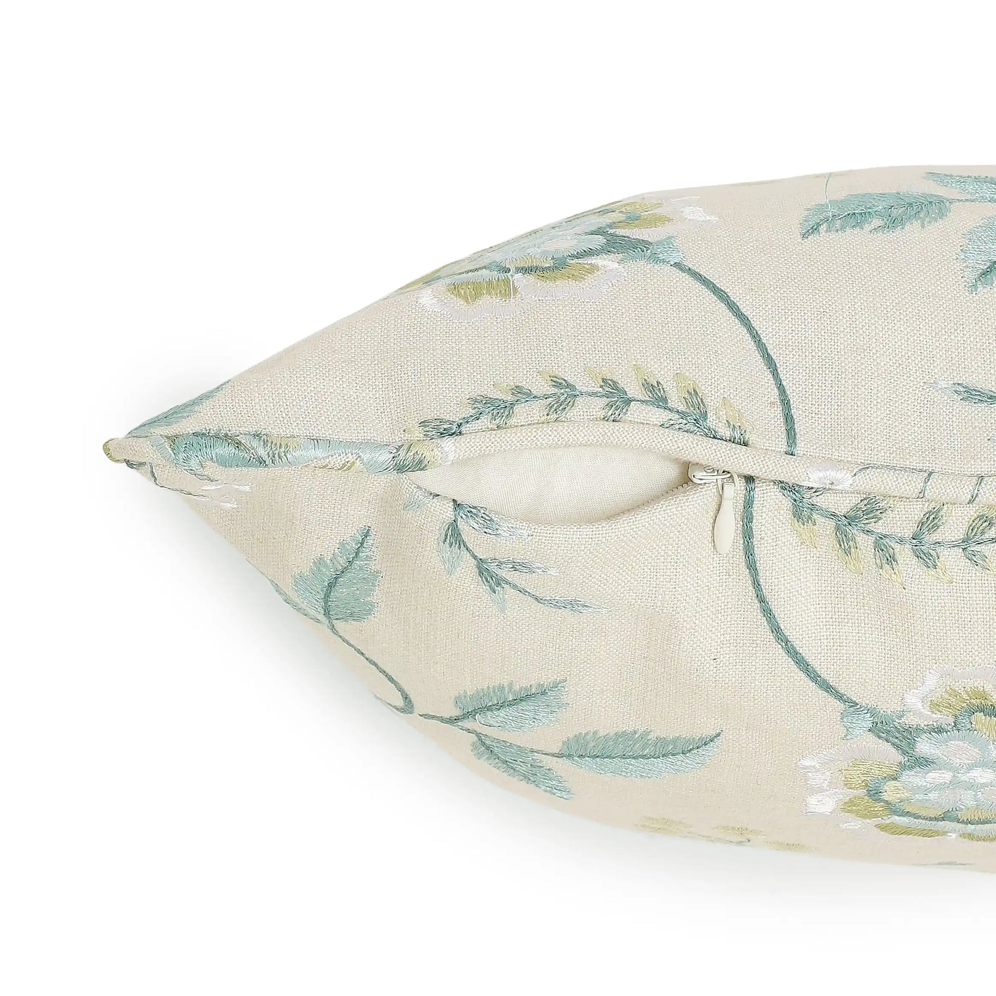 Estrella Embroiderd Cushion Cover | Garden Muse Frosty Teal / Cushion Cover (41cm x 41cm)