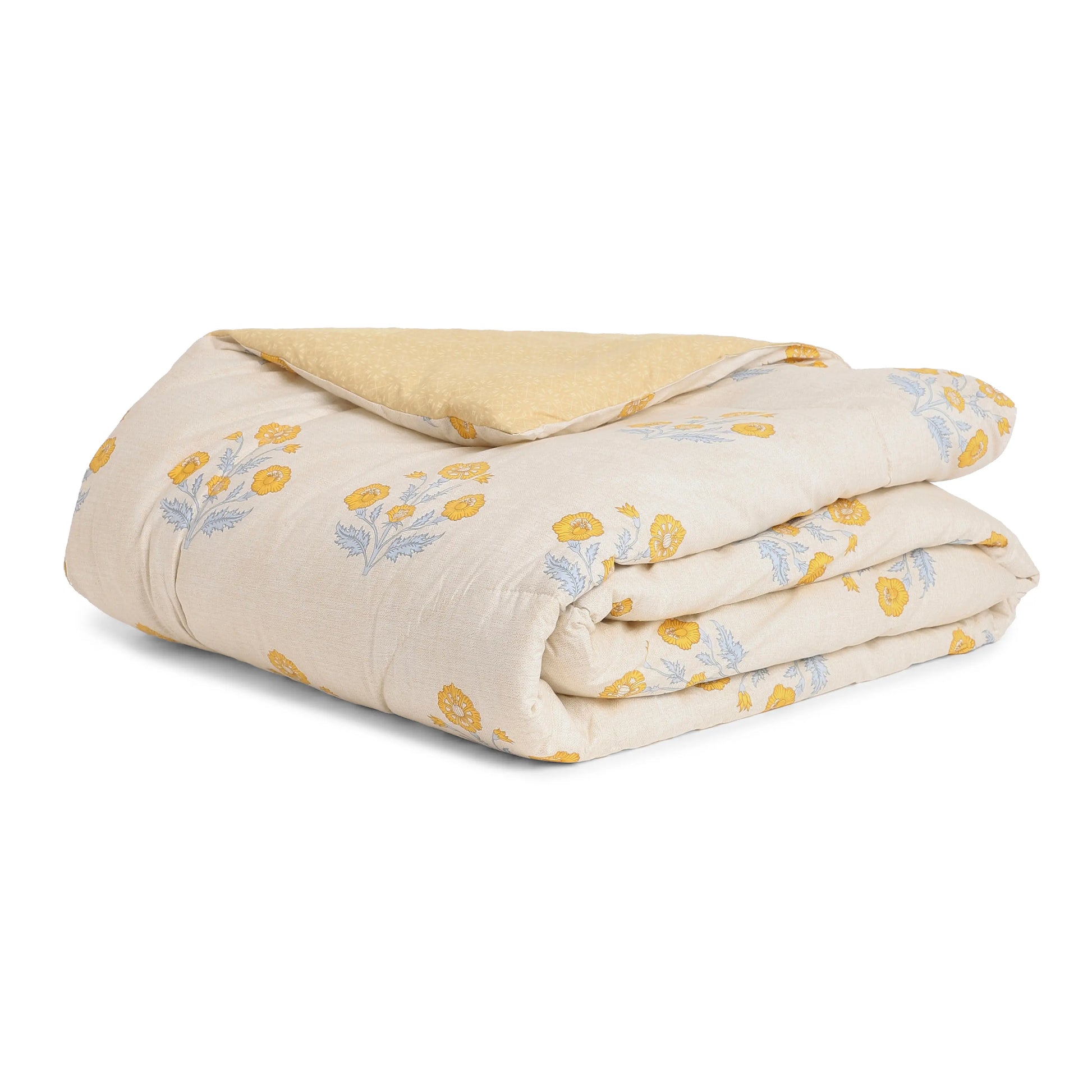 Chippa Lane | Contemporary Indian Print Design Coordinated Bedding Set | Set of Bedsheet & Comforter-Ochre Ochre / Double