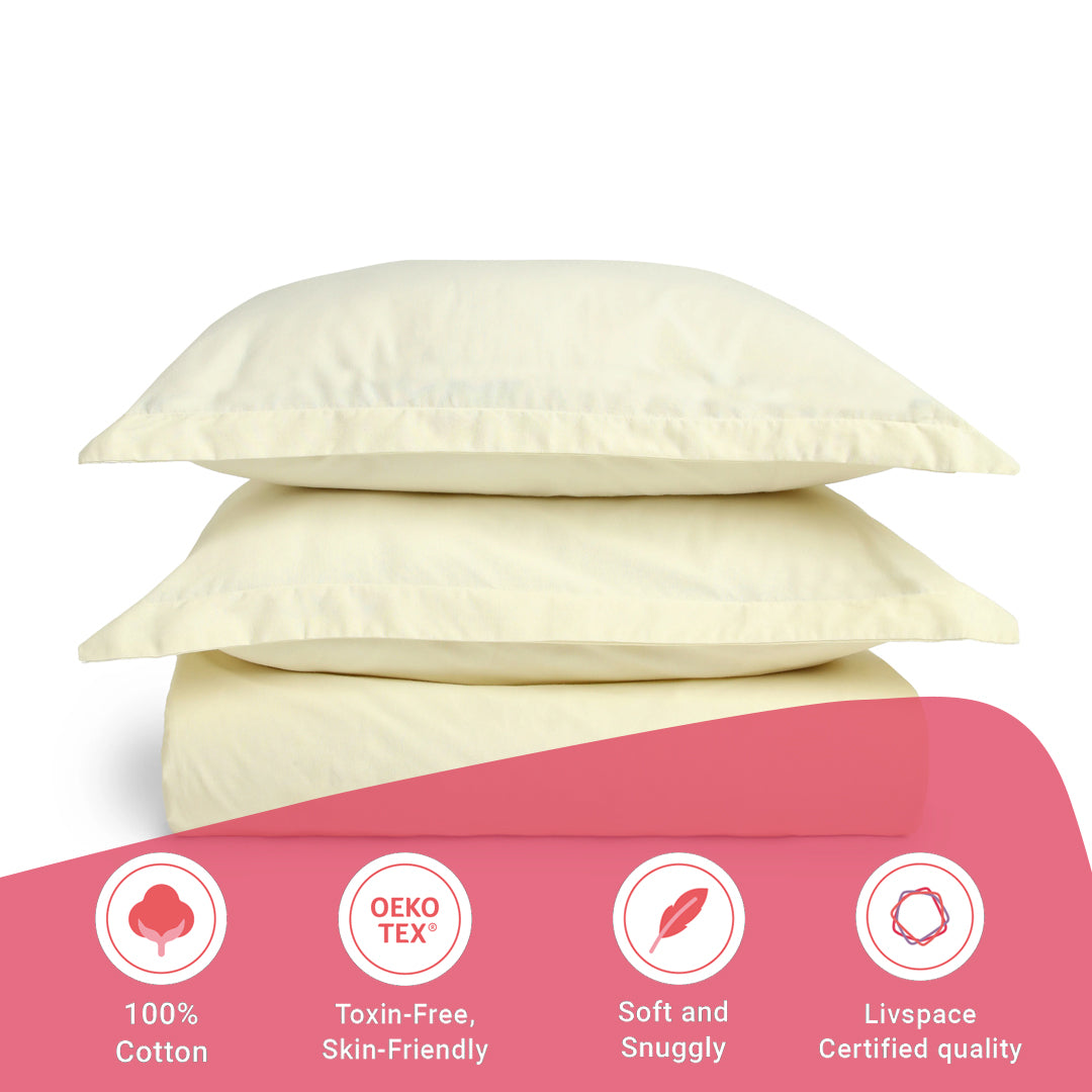 Paleto | Everyday Hues Solid Dyed Cotton Fitted Sheet Set-Ivory