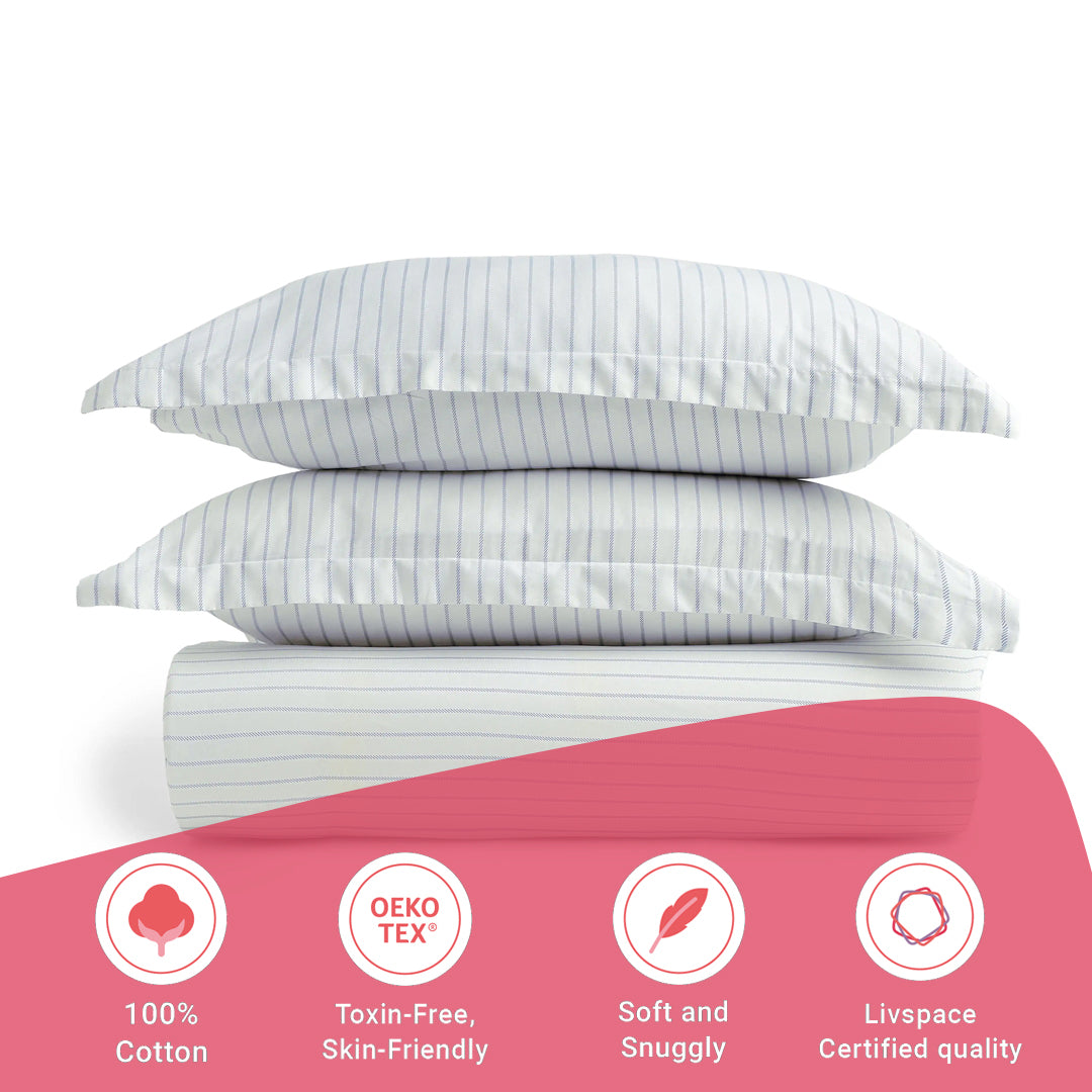 Bloomshire Classic | Everyday Charm Printed Cotton Fitted Sheet Set-Blue