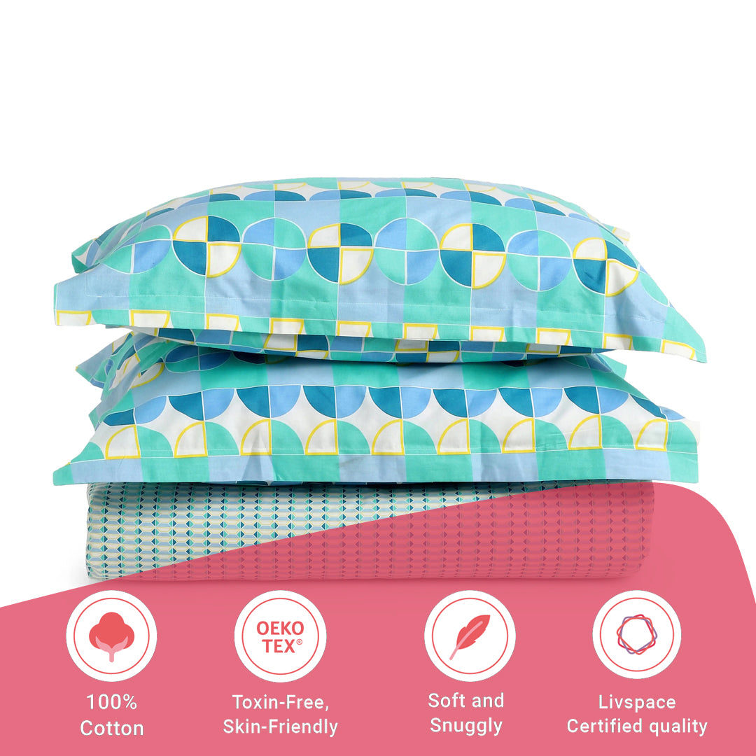 Mishella | Mix & Match Printed Cotton Fitted Sheet Set - Kaleido Teal