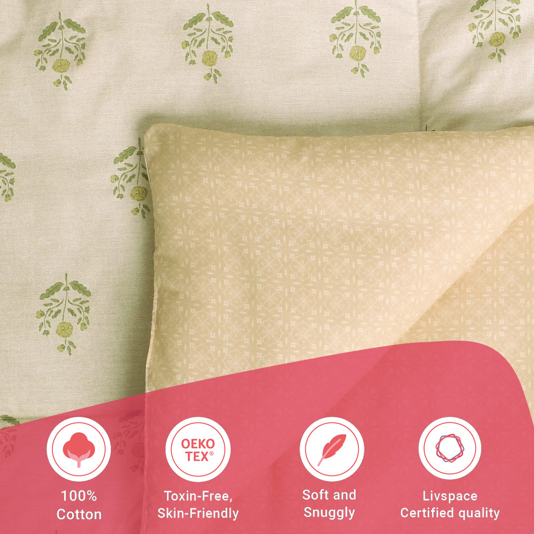 Chippa Lane | Contemporary Indian Print Design 240GSM Reversible Comforter for Extra Warmth-Indian Moss