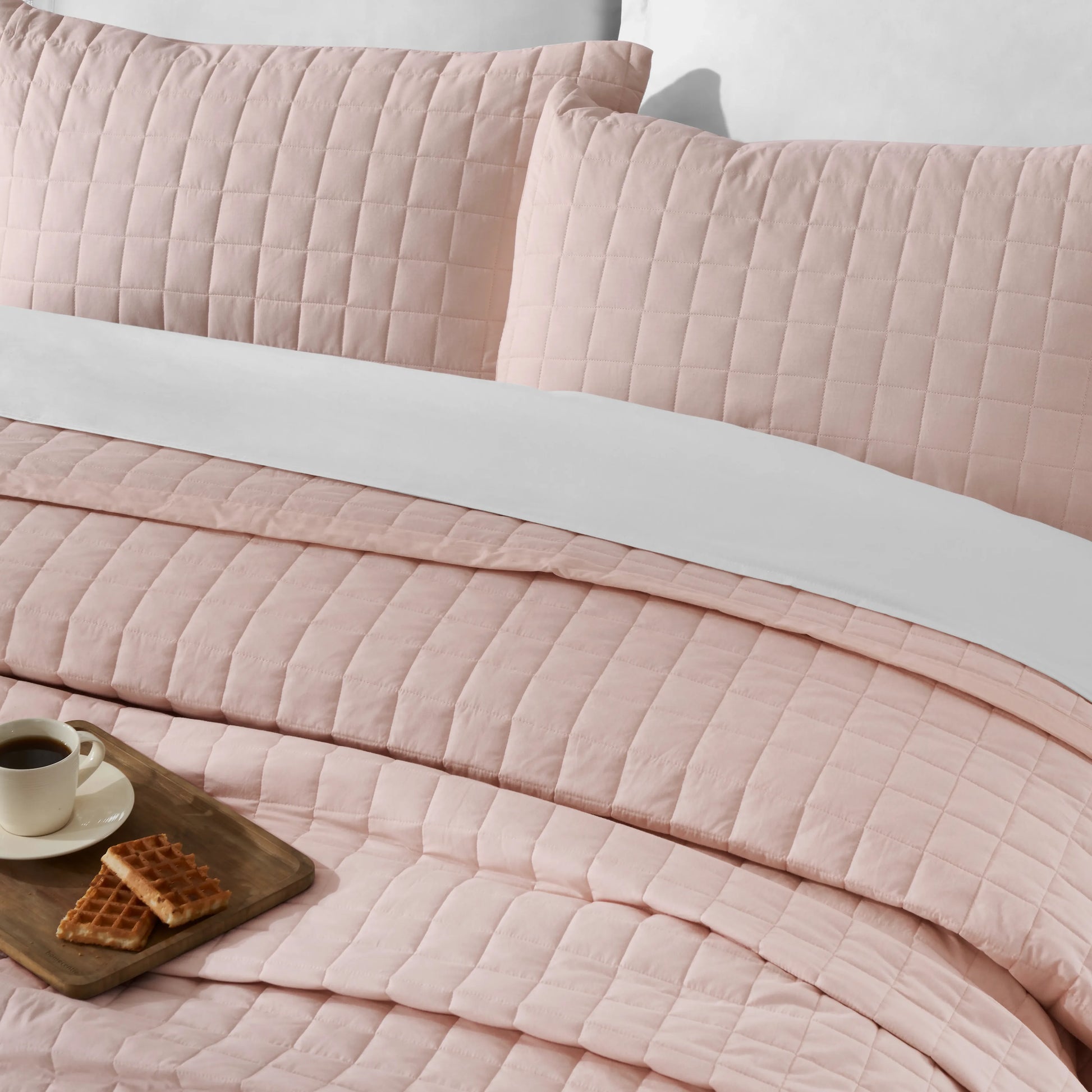 Nuvola | Luxurious Solid Dyed Box Quilted Cotton Bedcover Set Sepia Rose