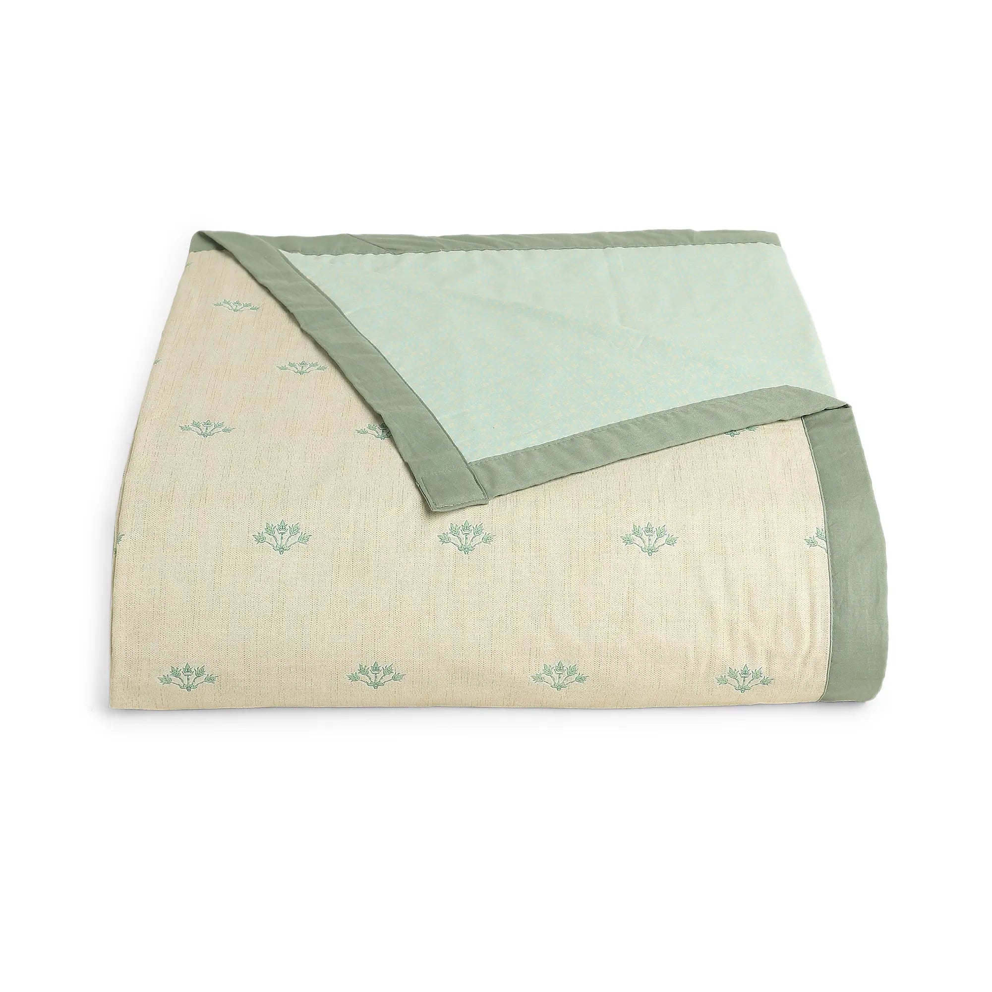 Chippa Lane | Contemporary Indian Print Design Coordinated Bedding Set | Set of Bedsheet & Dohar Sage / Double