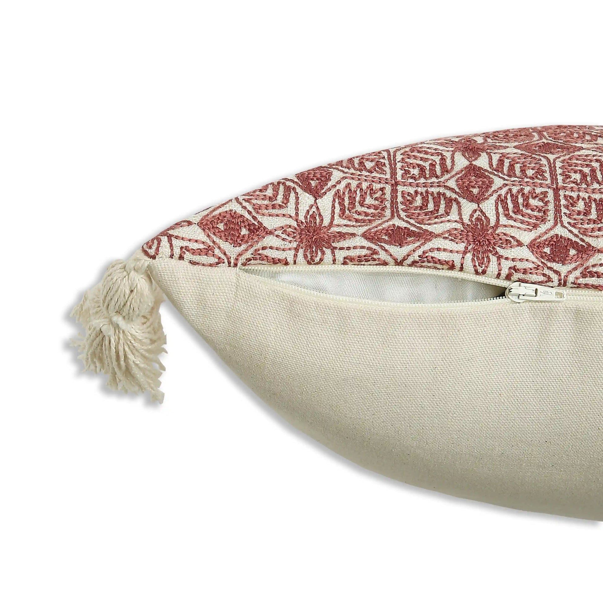 Espricia Embroidered Cushion Cover | Jharokha Scarlet Blaze / Cushion Cover (41cm x 41cm)