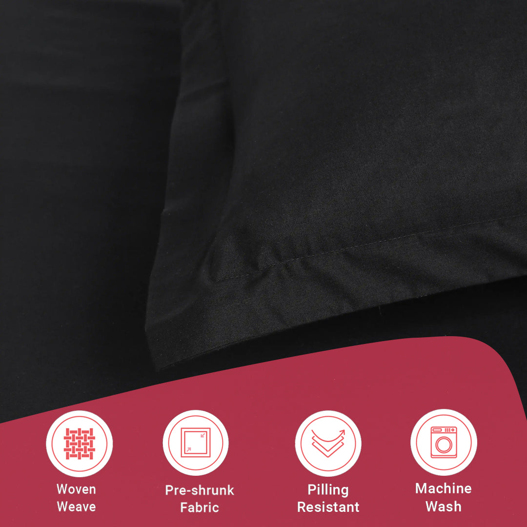 Paleto | Everyday Hues Solid Dyed Cotton Bedsheet Set-Black