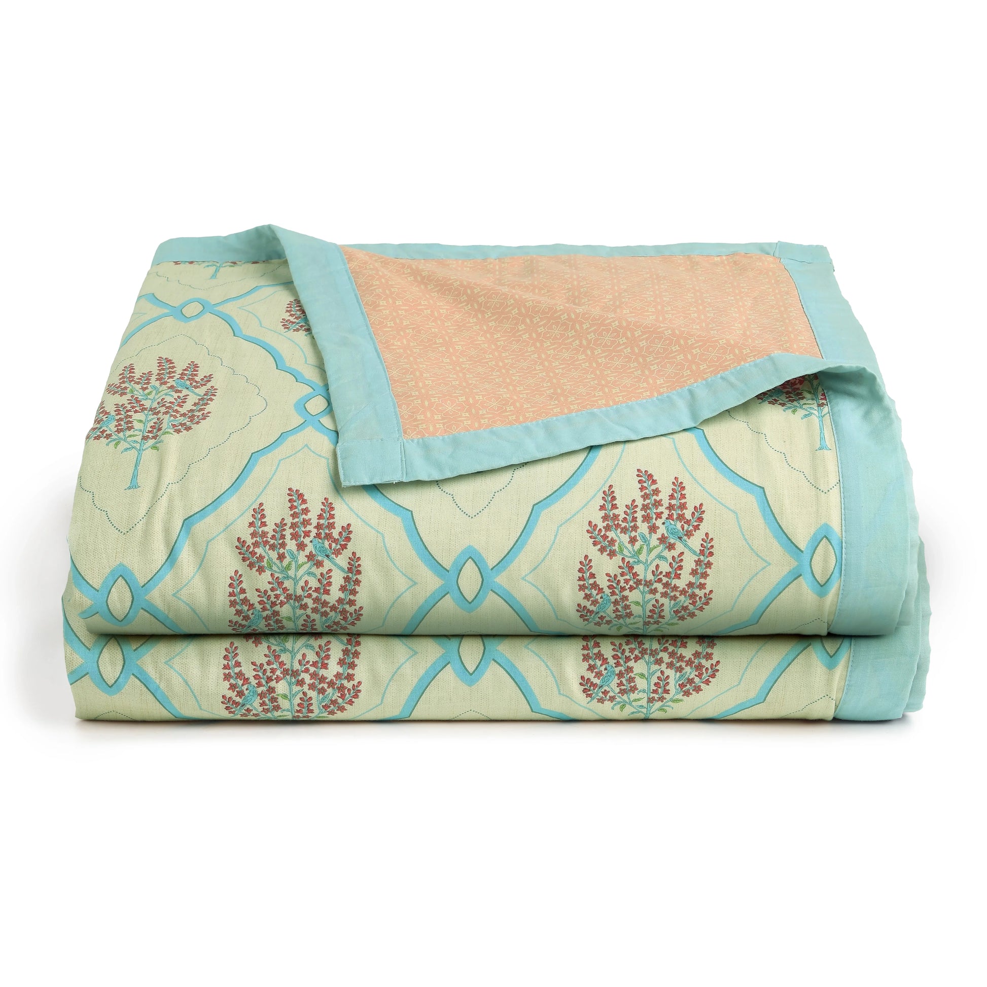 Chippa Lane | Contemporary Indian Print Design Coordinated Bedding Set | Set of Bedsheet & Dohars-Sage Bloom Sage Bloom / Double