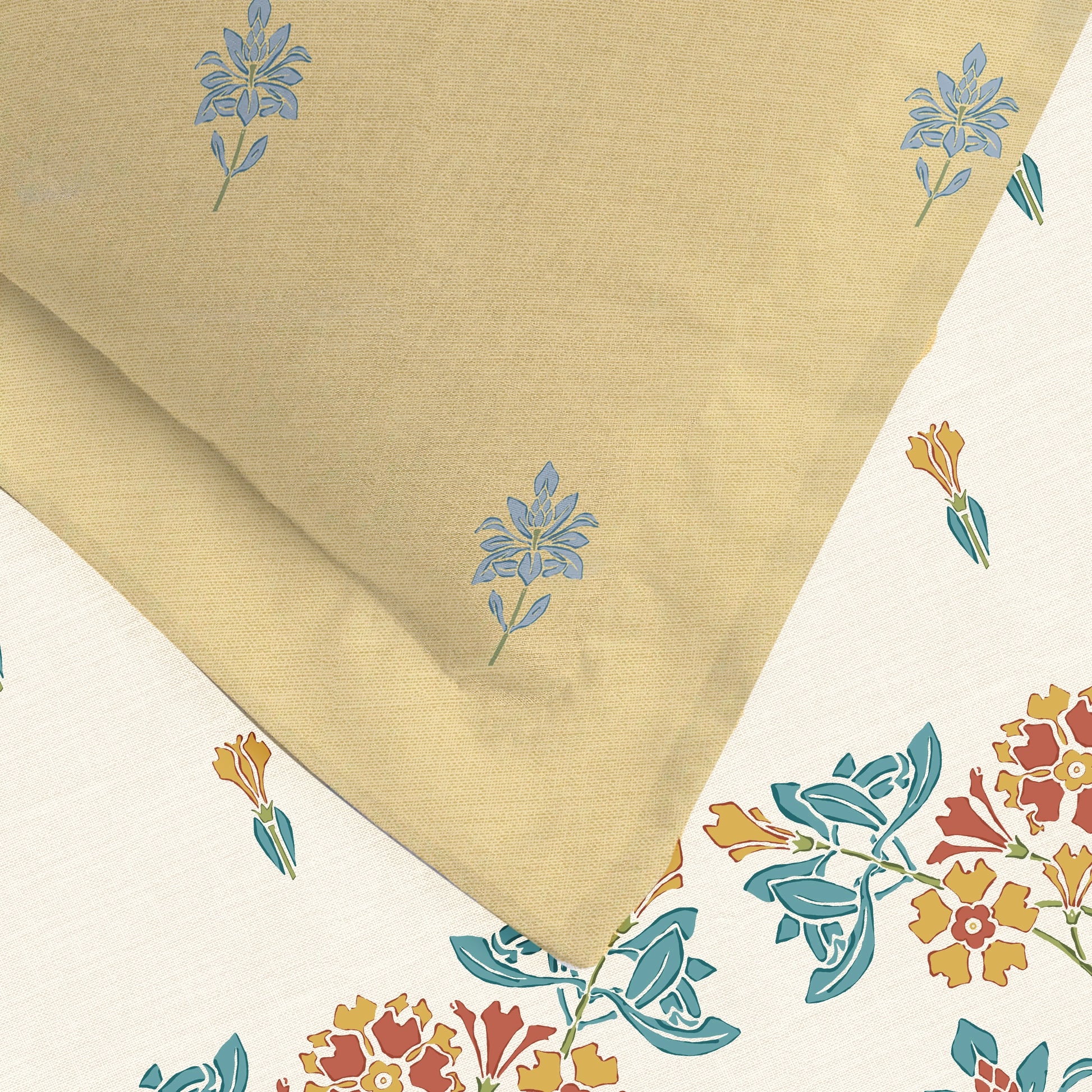 Udyan Tales | Vibrant Ethnic Printed Cotton Bedsheet Set - Midnight Teal Midnight Teal / King