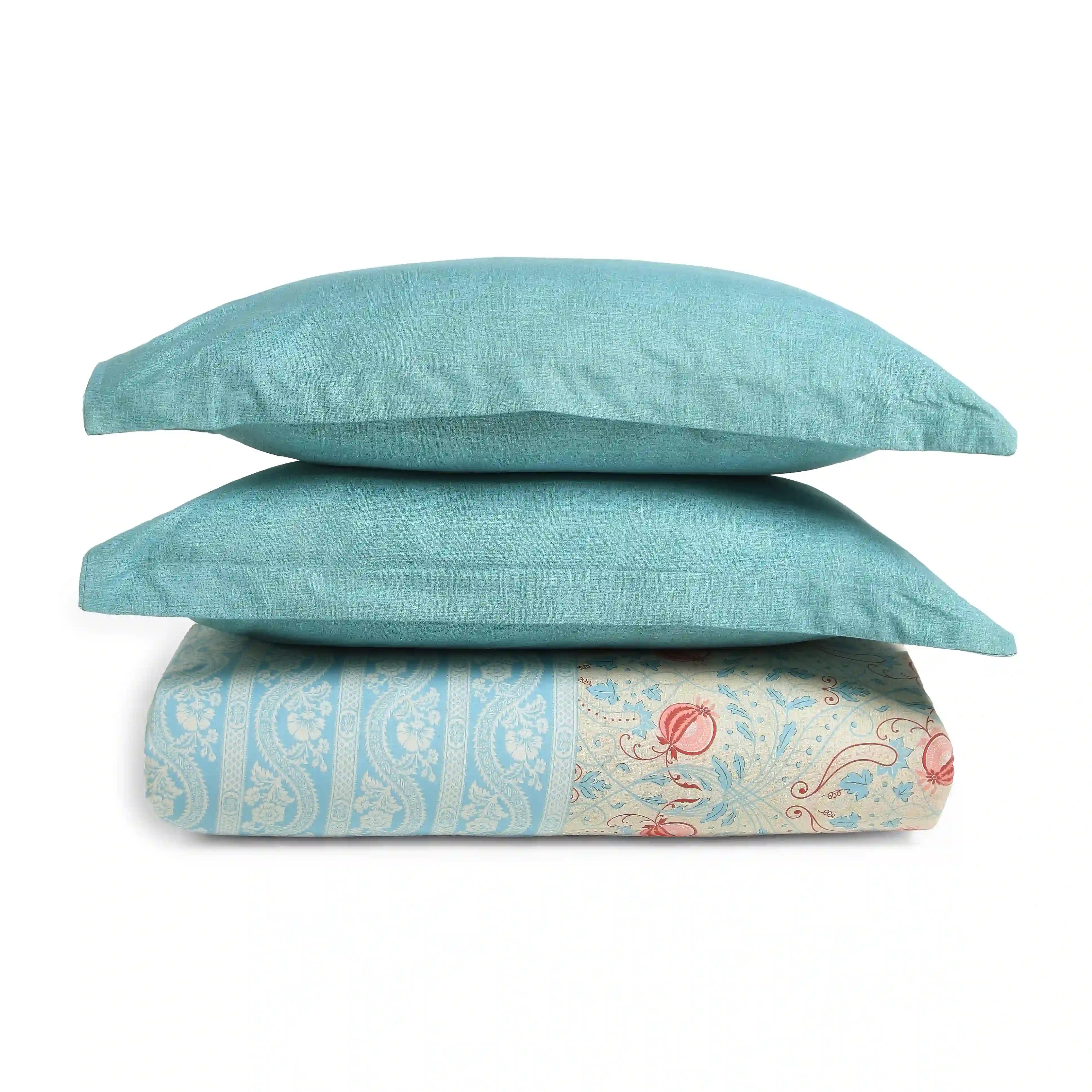 Chippa Lane | Contemporary Indian Print Design Cotton Fitted Sheet Set-Light Blue Light Blue / Queen