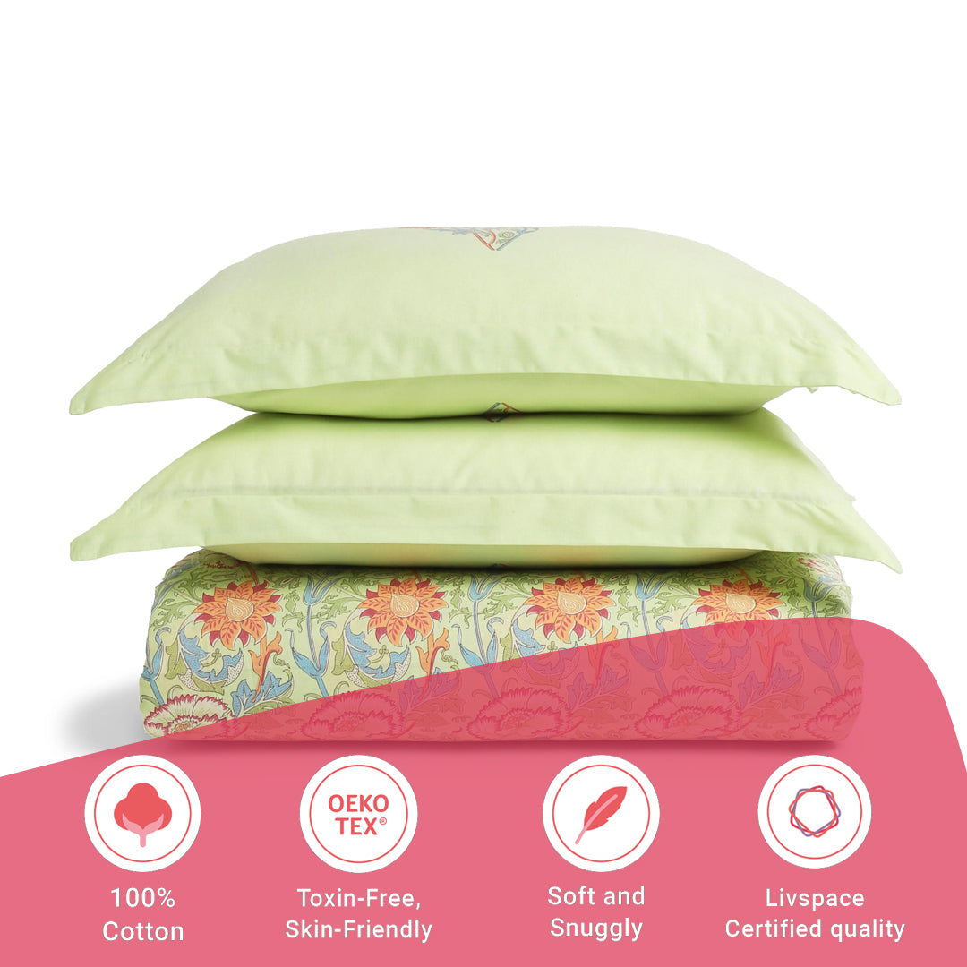 Chippa Lane | Contemporary Indian Print Design Cotton Fitted Sheet Set-Green