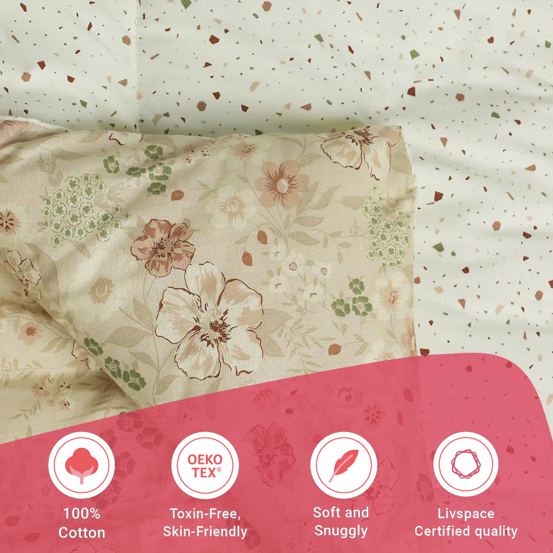 Mishella | Mix & Match Printed 120GSM Reversible Comforter - Cream