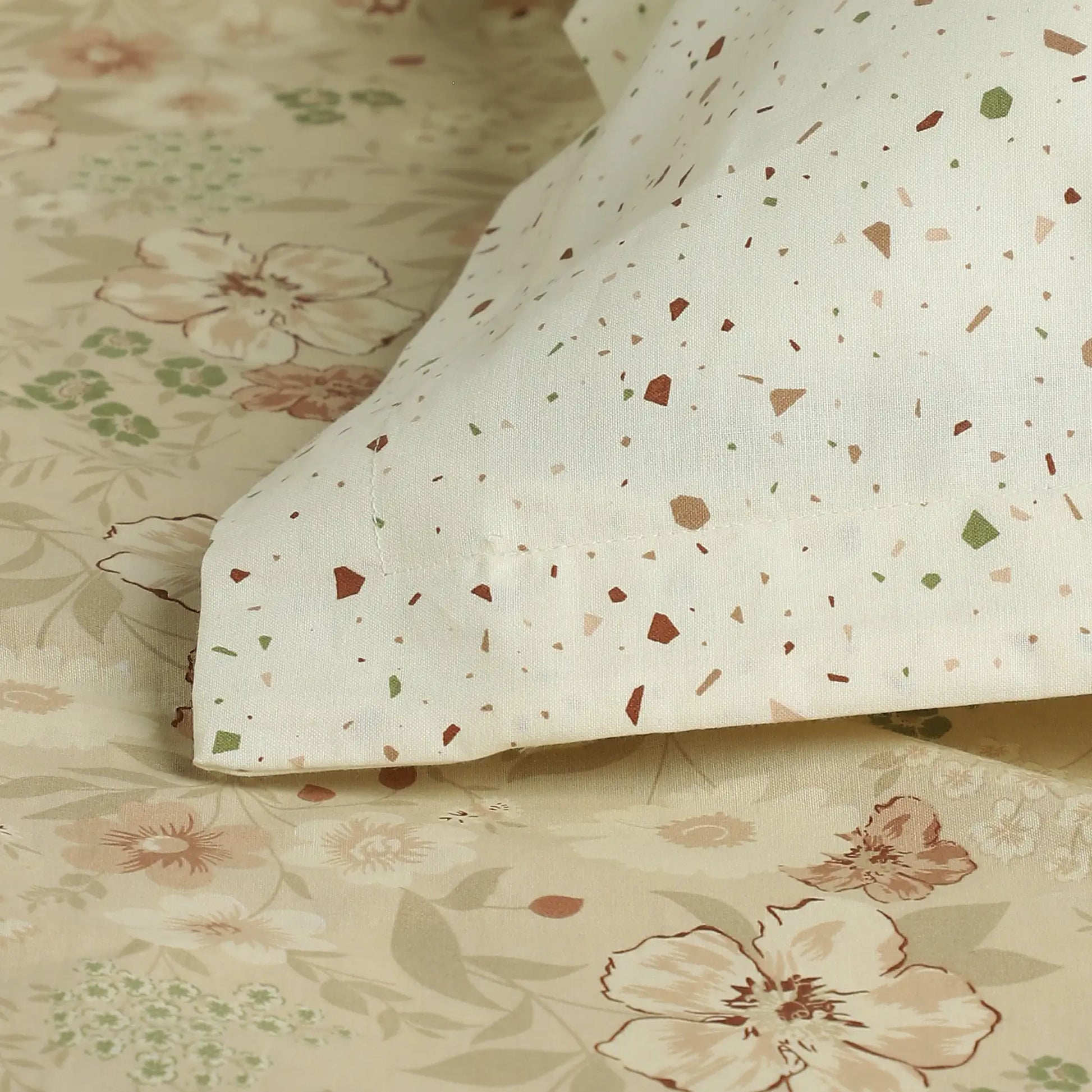 Mishella | Mix & Match Printed Cotton Bedsheet Set - Beige Beige / Single