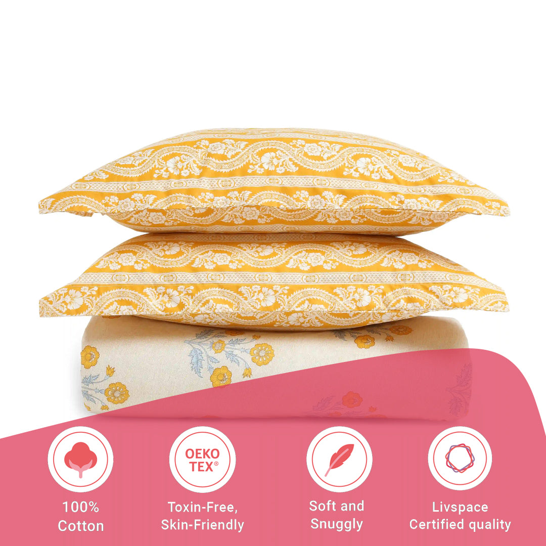 Chippa Lane | Contemporary Indian Print Design Cotton Fitted Sheet Set-Ochre