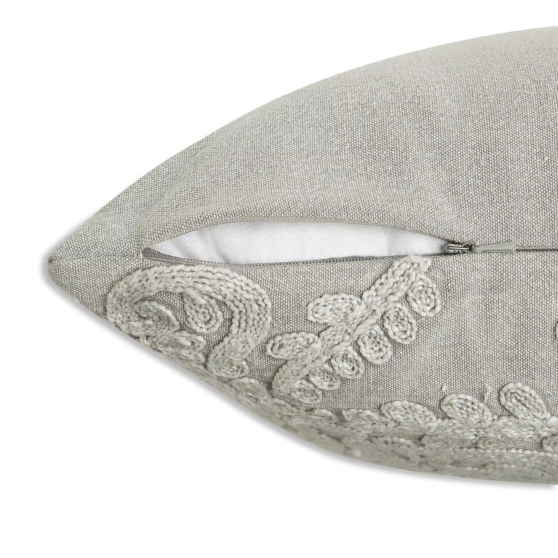 Espricia Embroidered Cushion Cover | Indian Heirloom Ice Grey / Cushion Cover (41cm x 41cm)