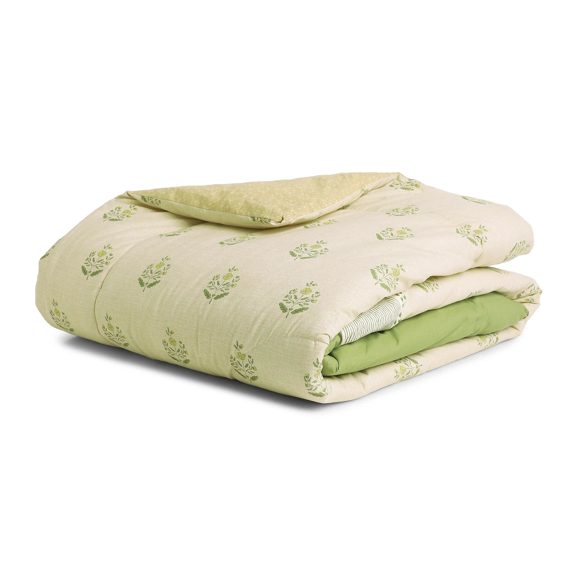 Chippa Lane | Contemporary Indian Print Design Coordinated Bedding Set | Set of Bedsheet & Comforter-Indian Moss Indian Moss / Double