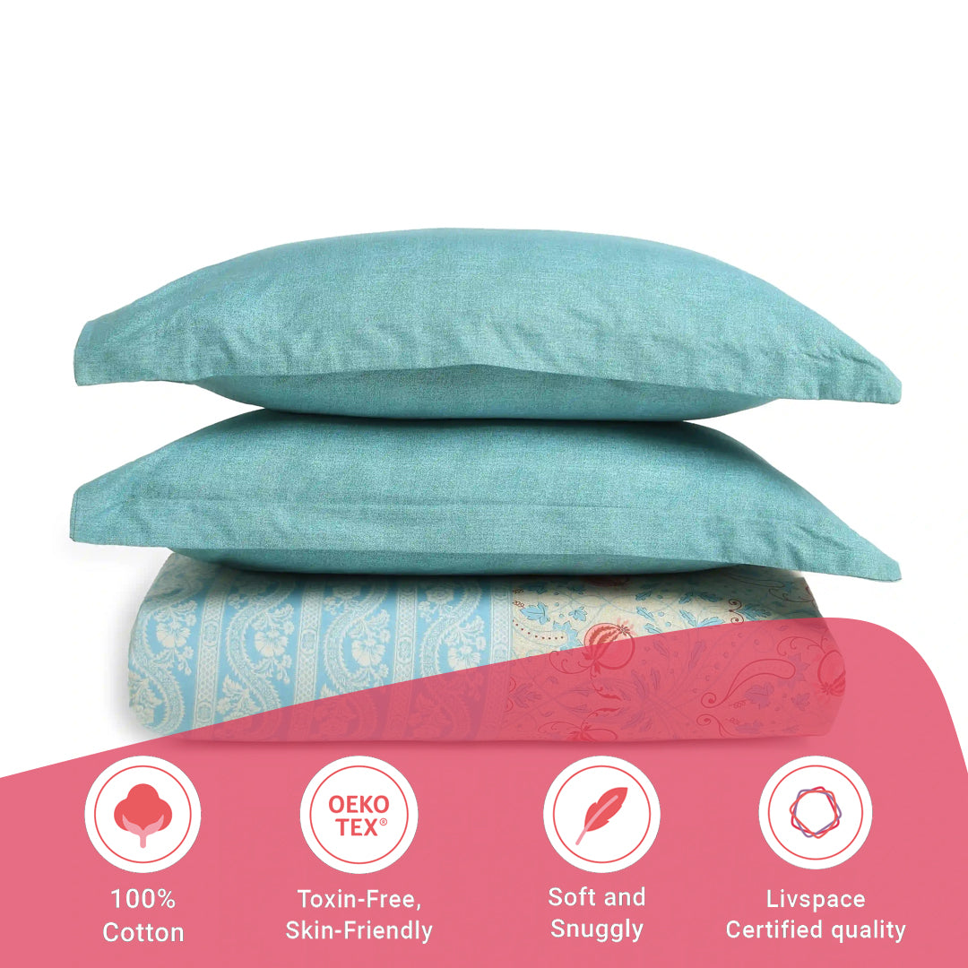 Chippa Lane | Contemporary Indian Print Design Cotton Fitted Sheet Set-Light Blue