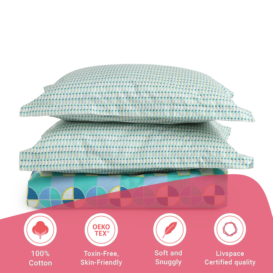 Mishella | Mix & Match Printed Cotton Fitted Sheet Set - Orbit Teal