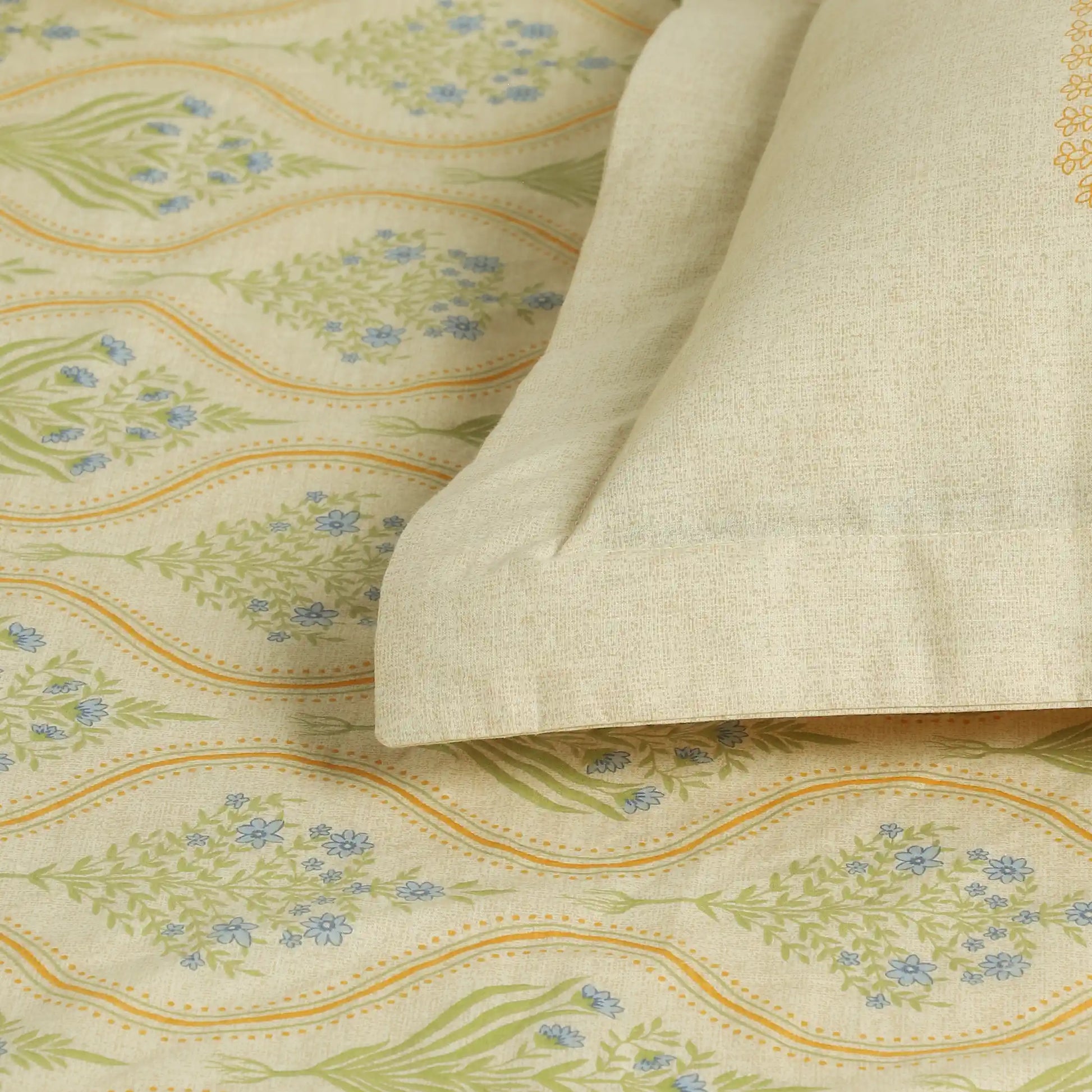 Chippa Lane | Contemporary Indian Print Design Cotton Fitted Sheet Set-Mustard Mustard / King