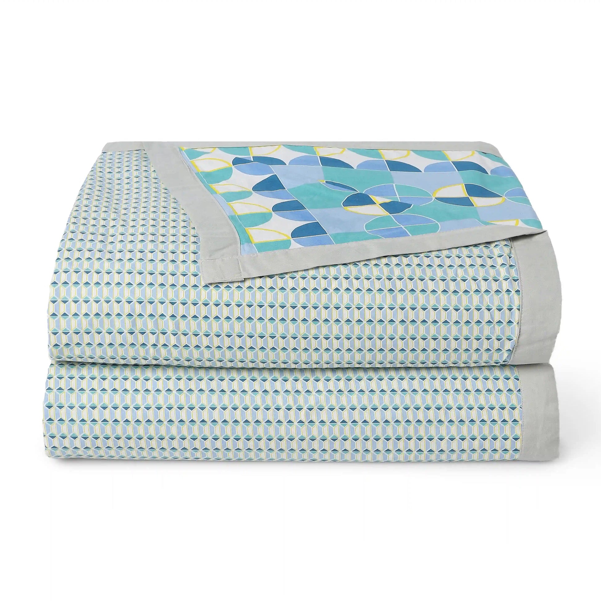 Mishella Printed Kaleido Teal Bedding Set-2 (Dbl Bedsheet + 2 Sgl Dohar) Kaleido Teal / Double