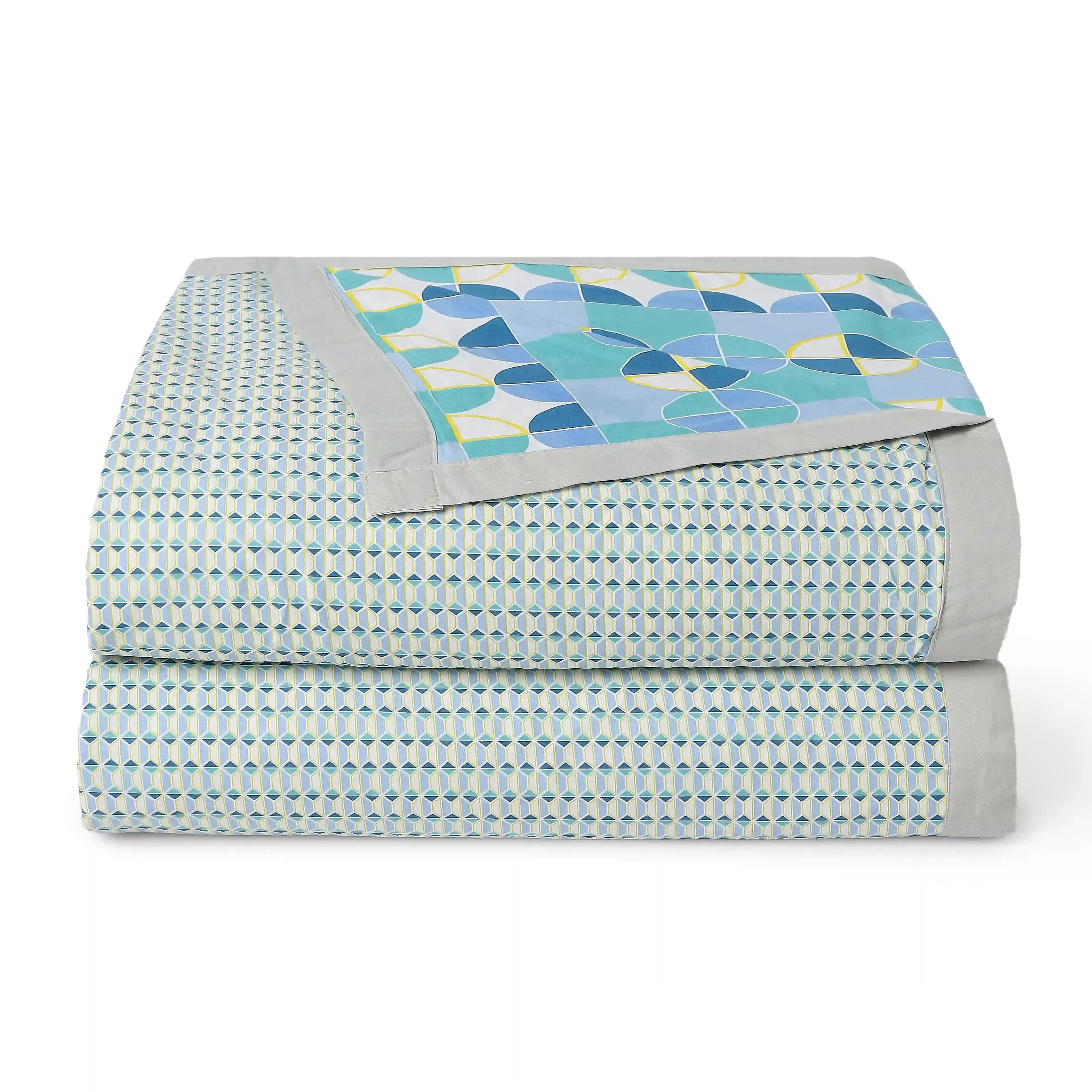 Mishella Printed Kaleido Teal Bedding Set-2 (Dbl Bedsheet + 2 Sgl Dohar) Kaleido Teal / Double