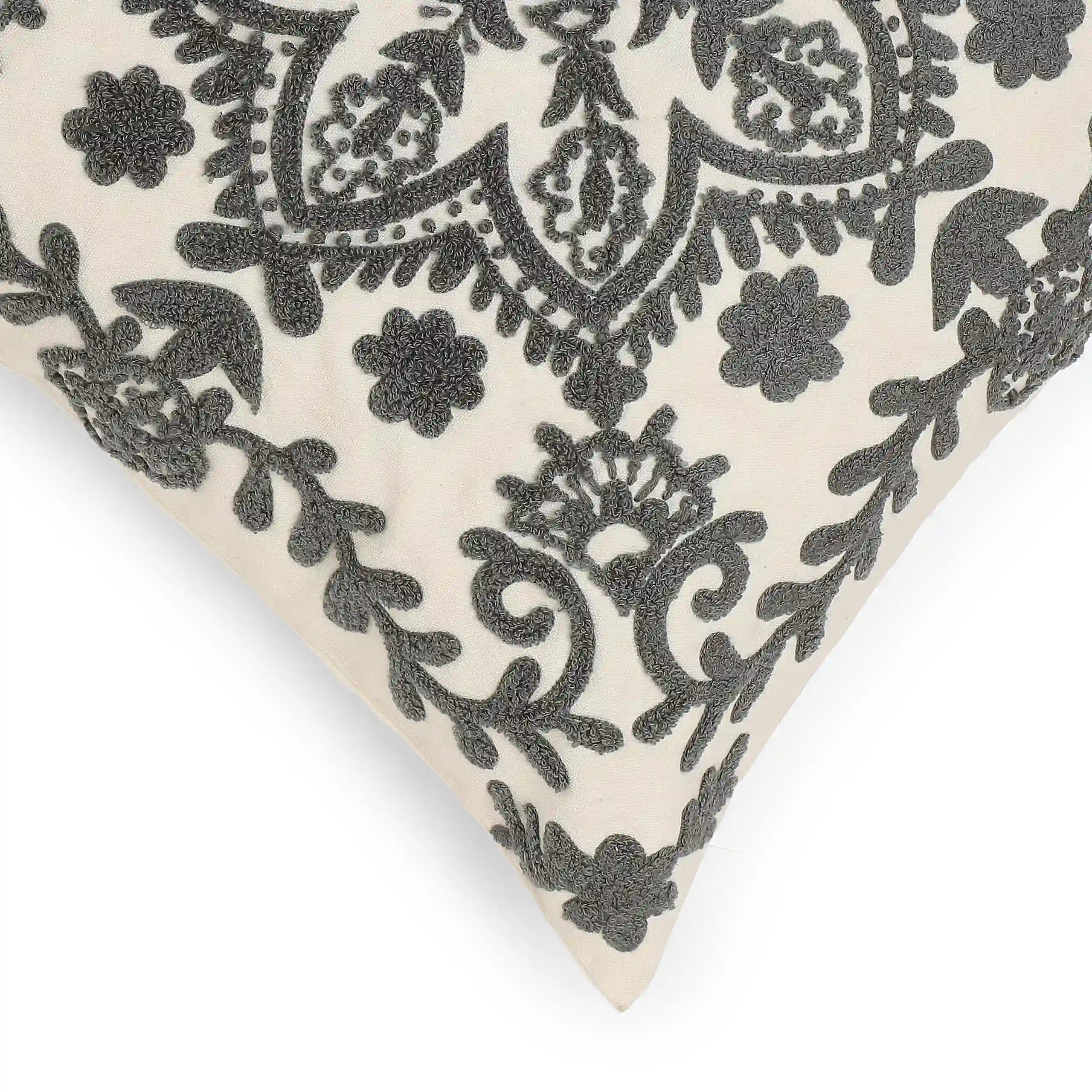 Espricia Embroidered Cushion Cover | Banjara Bloom Ash / Cushion Cover (41cm x 41cm)