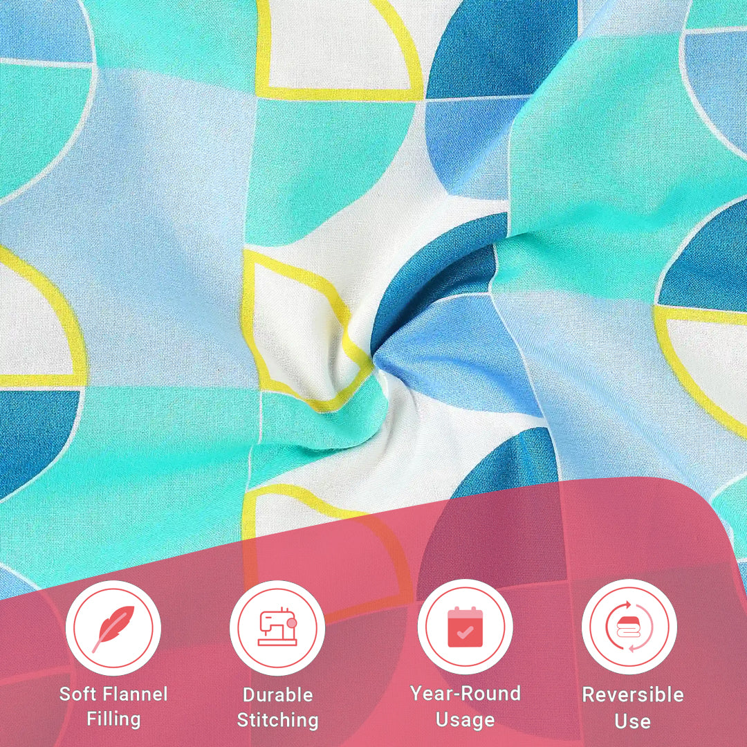 Mishella | Mix & Match Printed Reversible Dohar with Super Soft Flannel Layering - Orbit Teal