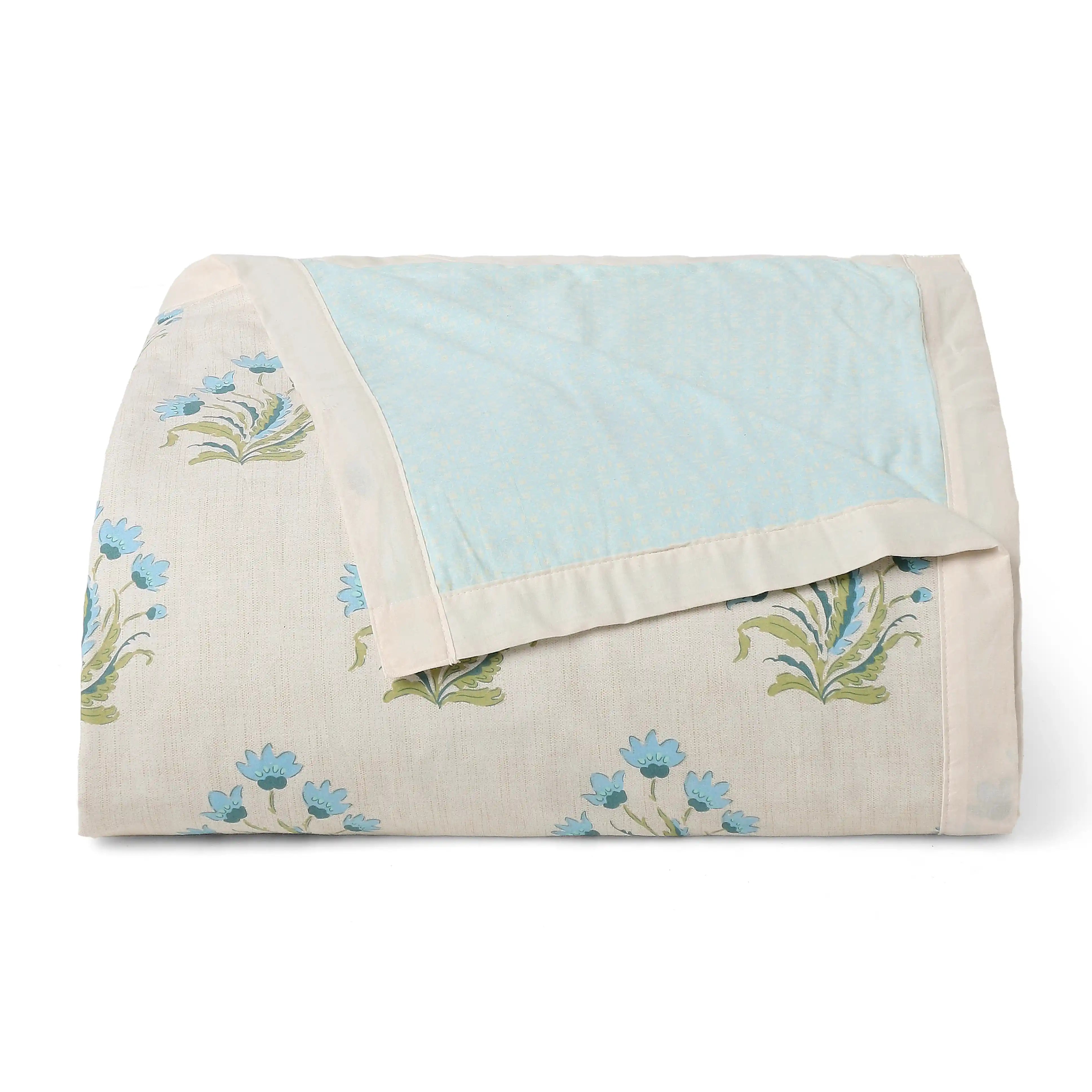 Chippa Lane | Contemporary Indian Print Design Coordinated Bedding Set | Set of Bedsheet & Dohar Indian Sage / Double