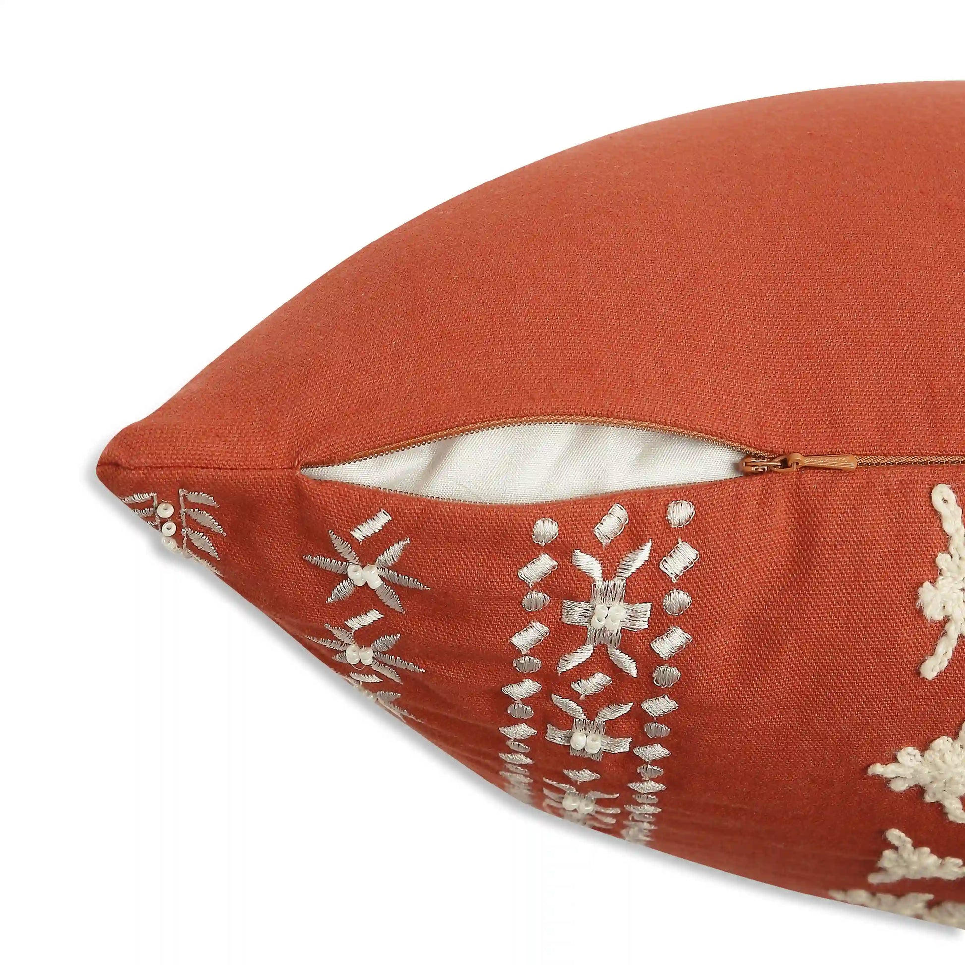 Espricia Embroidered Cushion Cover | Banjara Bloom Cinnamon / Cushion Cover (41cm x 66cm)