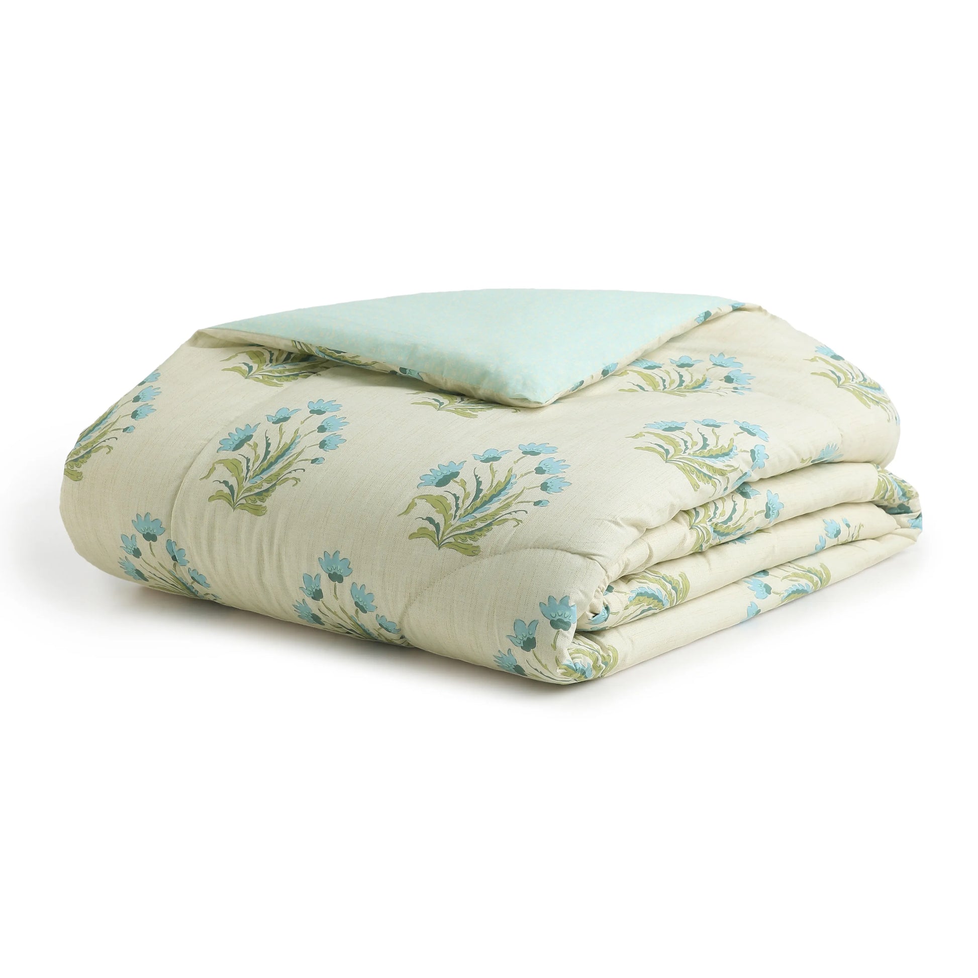 Chippa Lane | Contemporary Indian Print Design Coordinated Bedding Set | Set of Bedsheet & Comforter-Indian Sage Indian Sage / Double