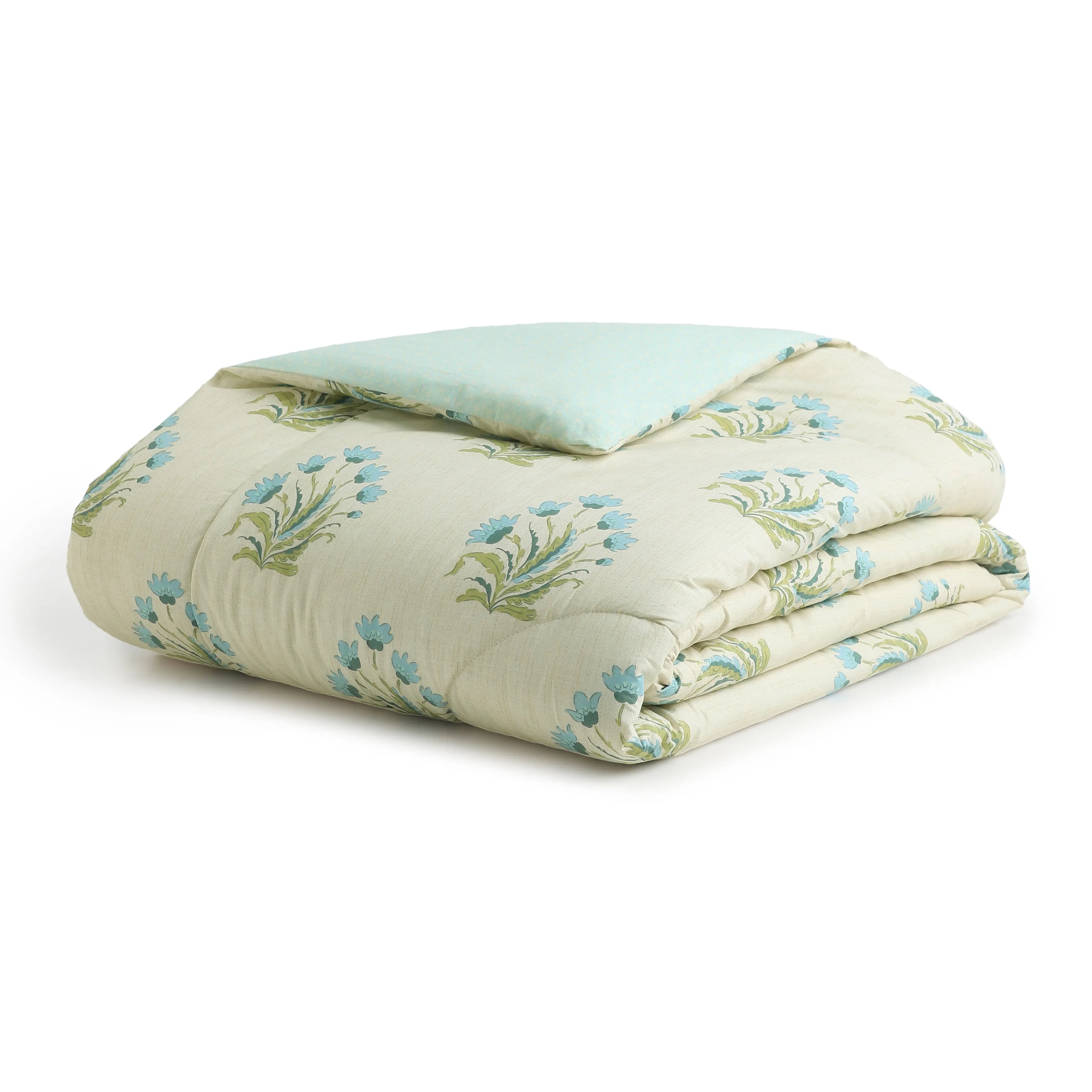 Chippa Lane | Contemporary Indian Print Design Coordinated Bedding Set | Set of Bedsheet & Comforter-Indian Sage Indian Sage / Double