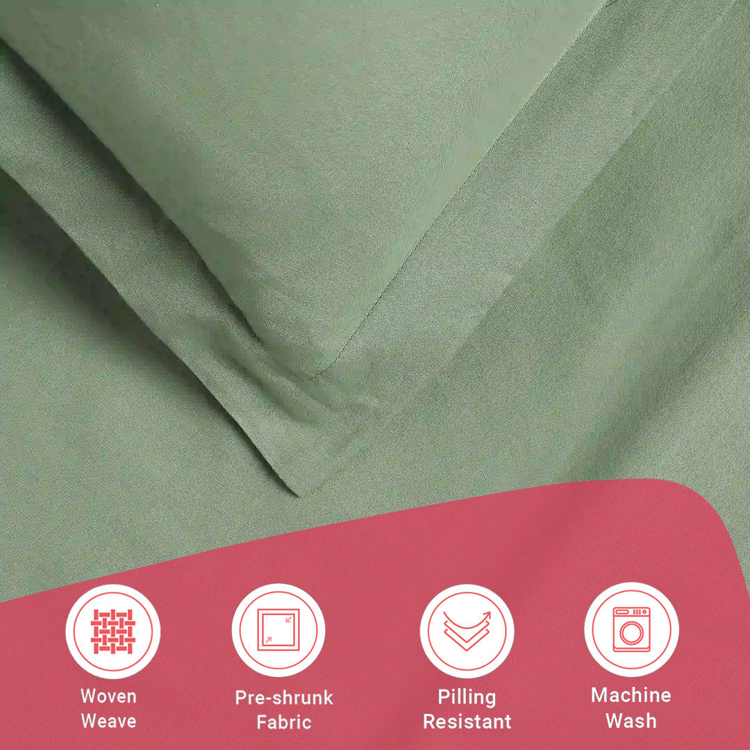 Paleto | Everyday Hues Solid Dyed Cotton Bedsheet Set-Green Sage