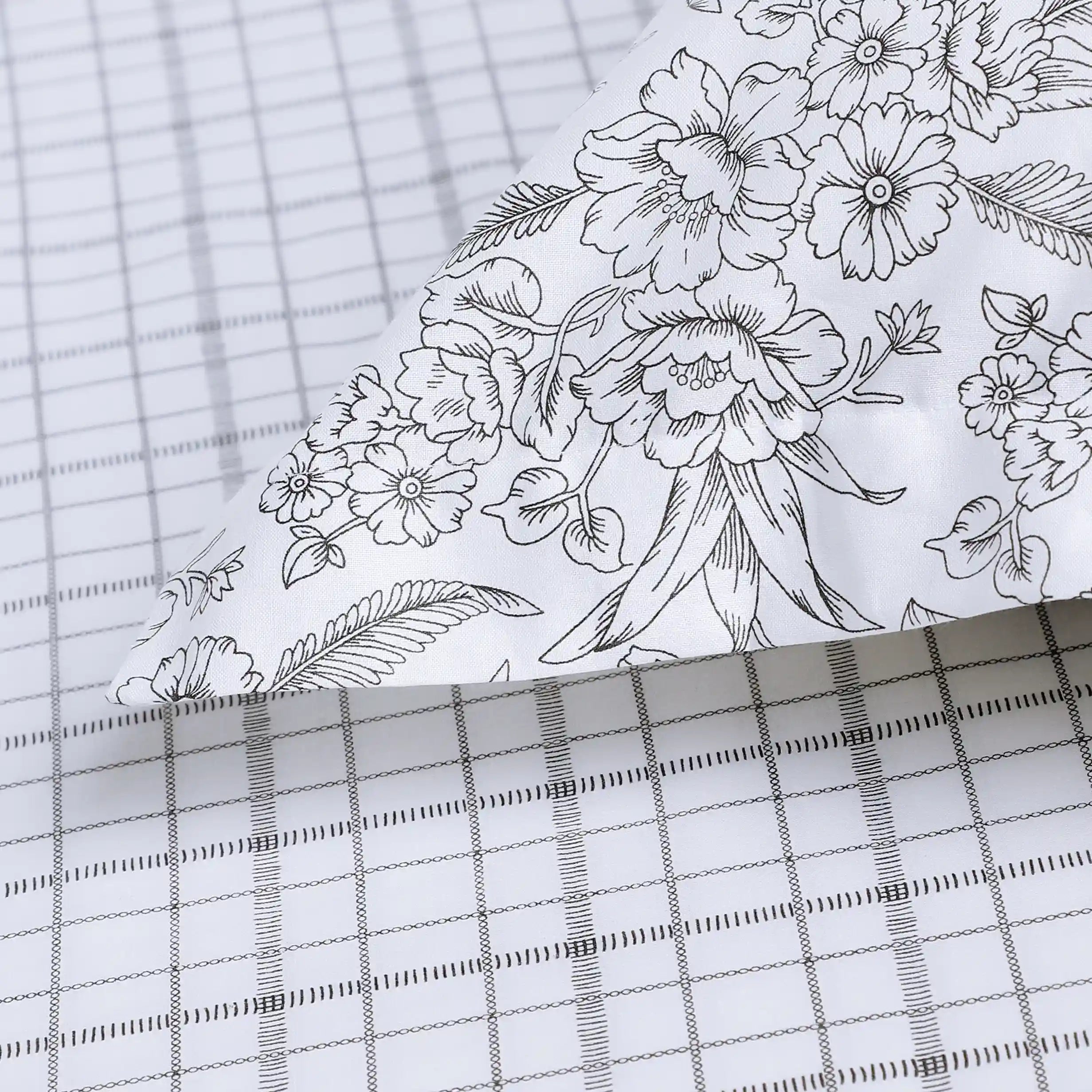 Mishella | Mix & Match Printed Cotton Bedsheet Set - Charcoal Checks Charcoal Checks / King