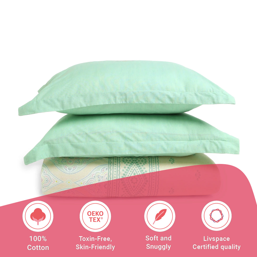 Chippa Lane | Contemporary Indian Print Design Cotton Fitted Sheet Set-Sage