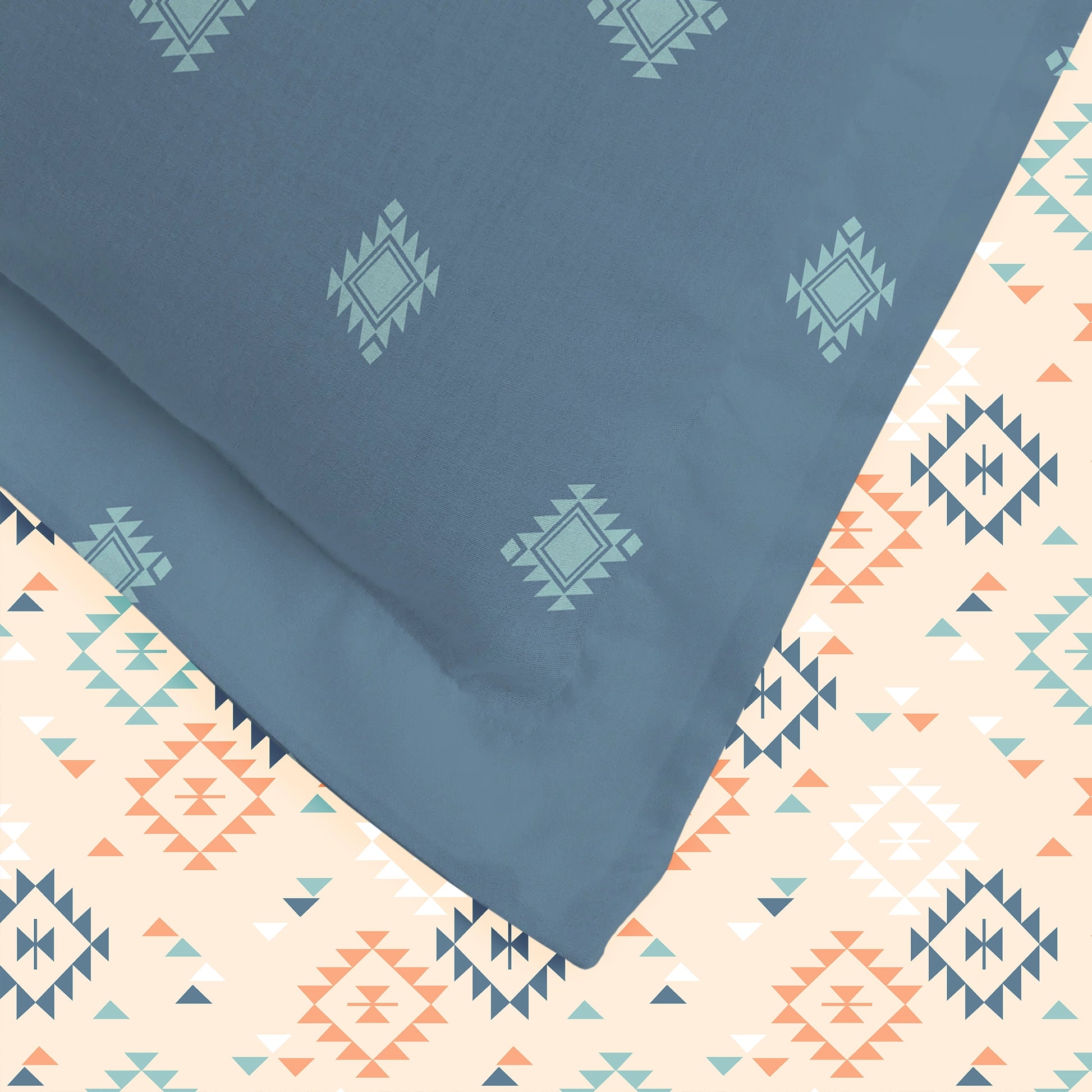 Aangan Weaves | Modern Geometric Printed Cotton Bedsheet Set - Rich Teal Rich Teal / Queen