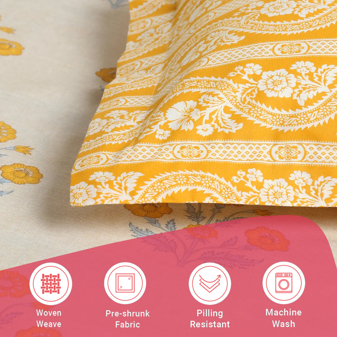 Chippa Lane | Contemporary Indian Print Design Cotton Bedsheet Set-Ochre