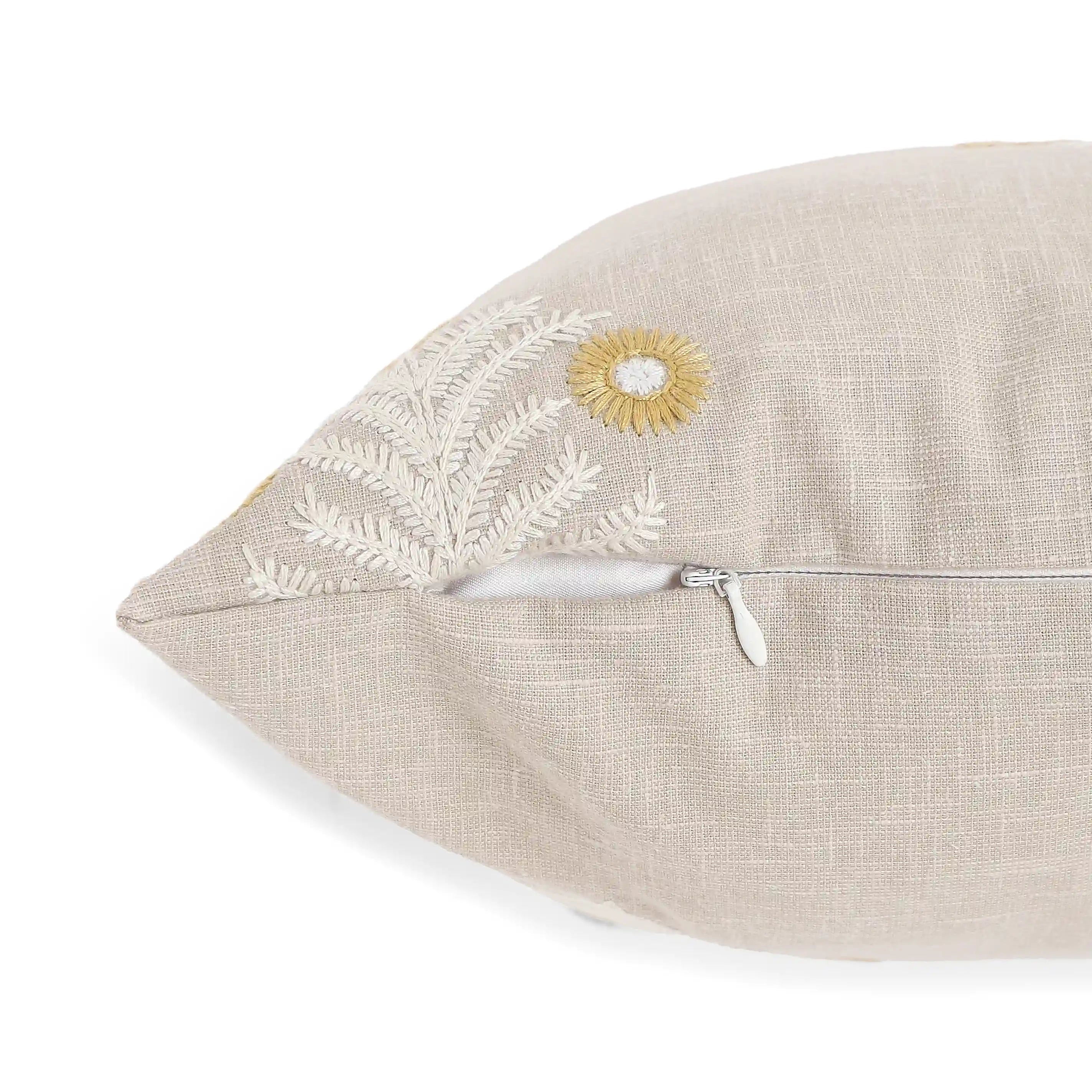 Vissencia Embroidered Cushion Cover | Threaded Bloom Mustard / Cushion Cover (41cm x 41cm)