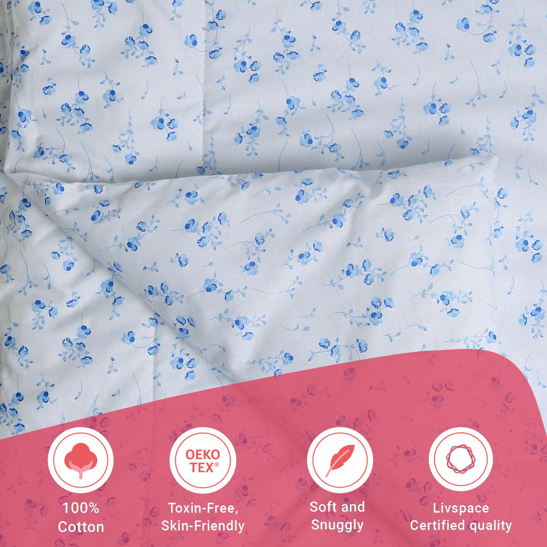 Bloomshire Classic | Everyday Charm Printed 240GSM Reversible Comforter for Extra Warmth-Ocean Blue