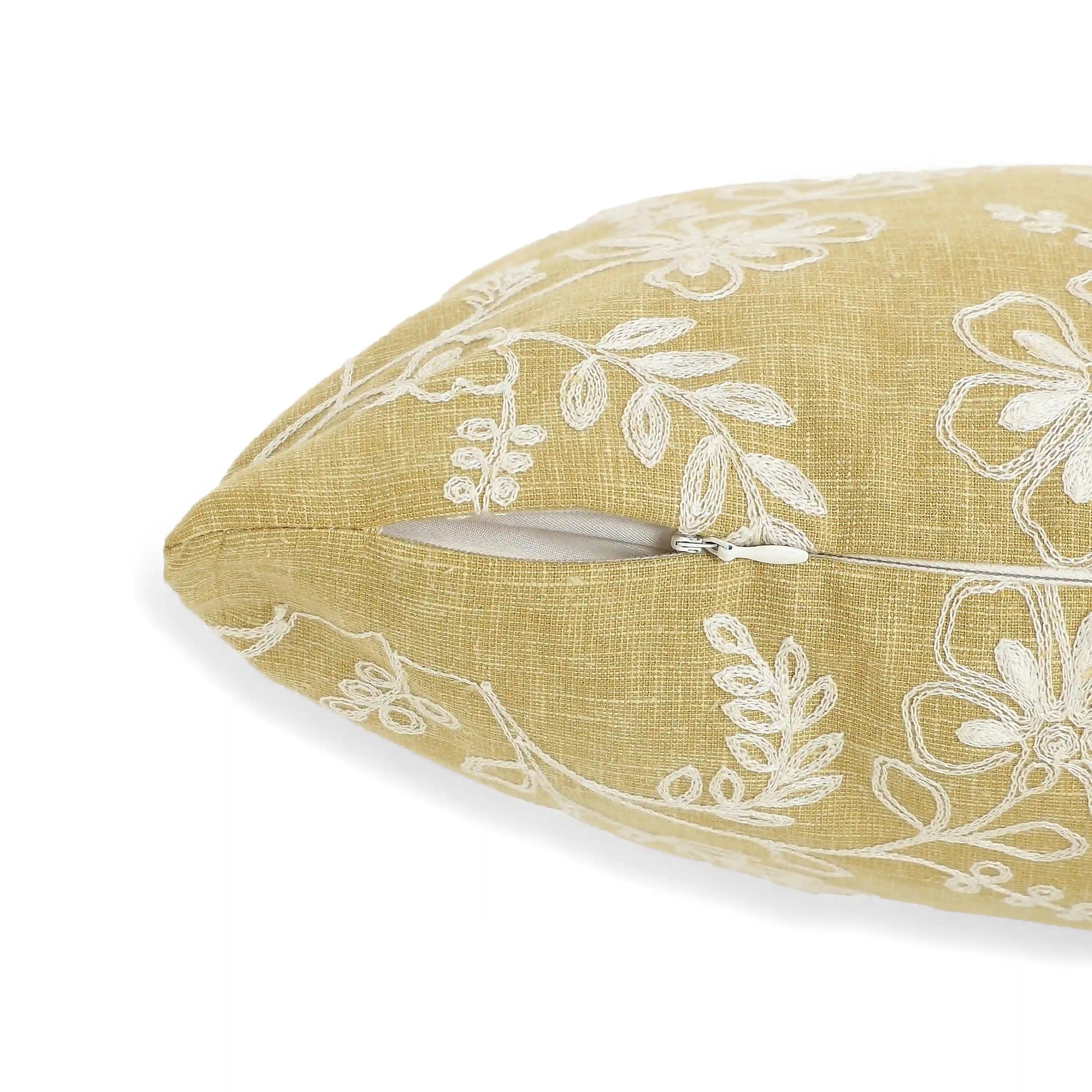 Vissencia Embroidered Cushion Cover | Floral Threads Moss / Cushion Cover (51cm x 51cm)