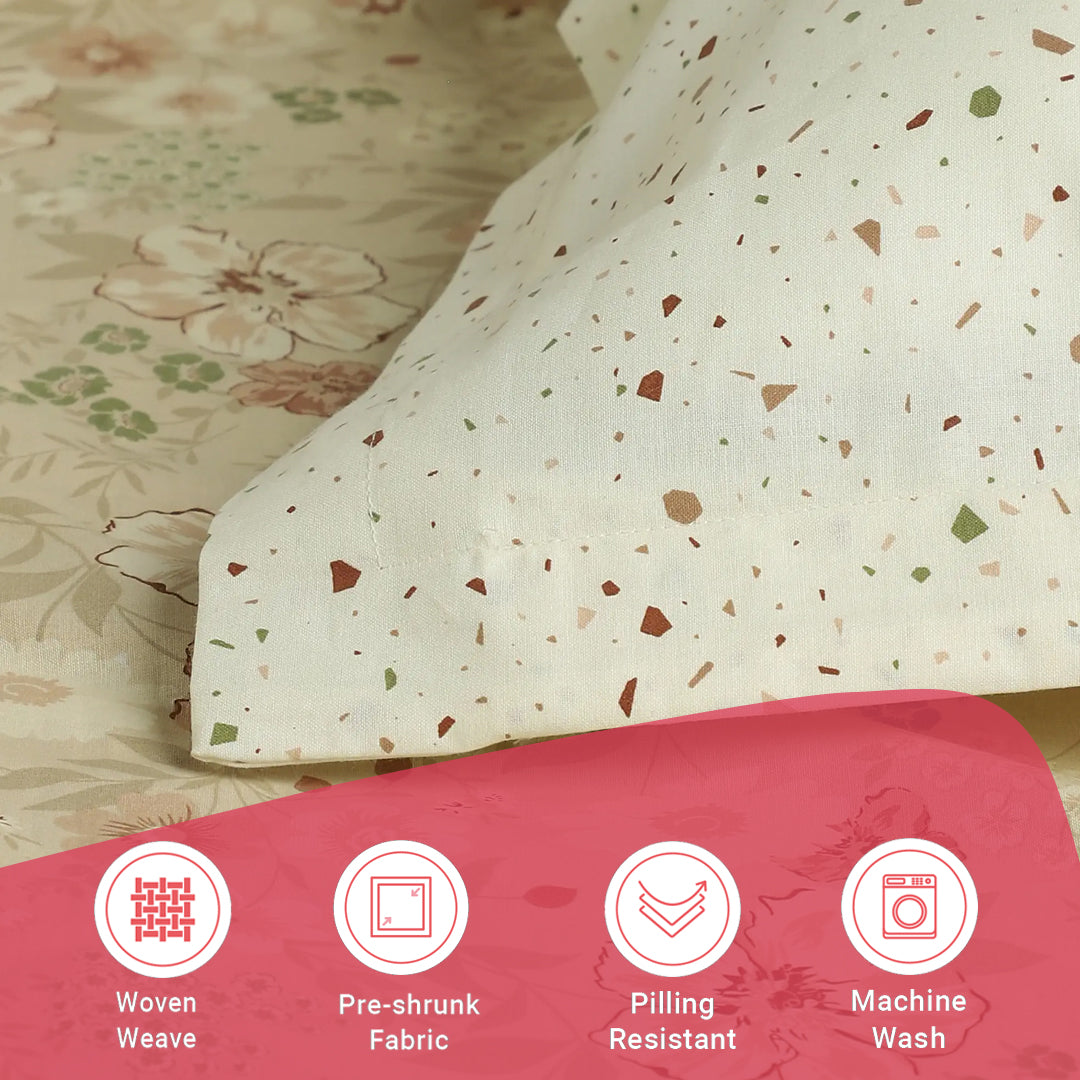 Mishella | Mix & Match Printed Cotton Bedsheet Set - Beige