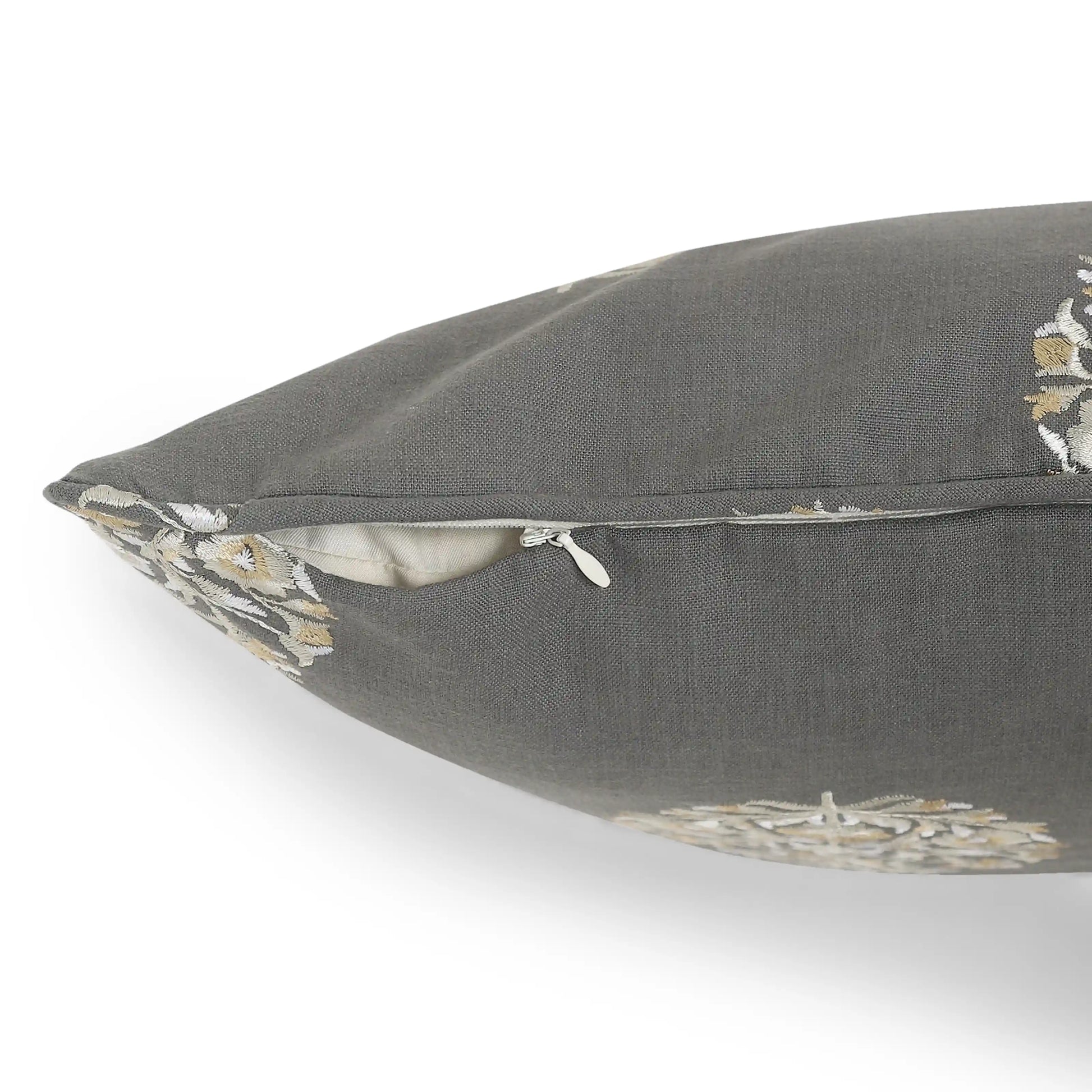 Espricia Embroidered Cushion Cover | Bagh Bahaar Dark Grey / Cushion Cover (51cm x 51cm)
