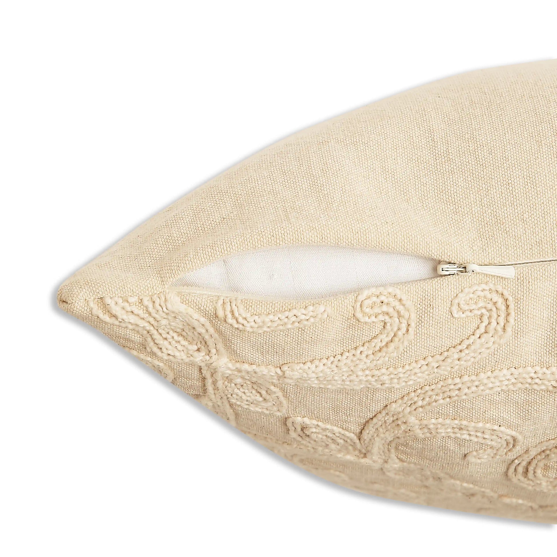 Espricia Embroidered Cushion Cover | Indian Heirloom Soft Ecru / Cushion Cover (51cm x 51cm)