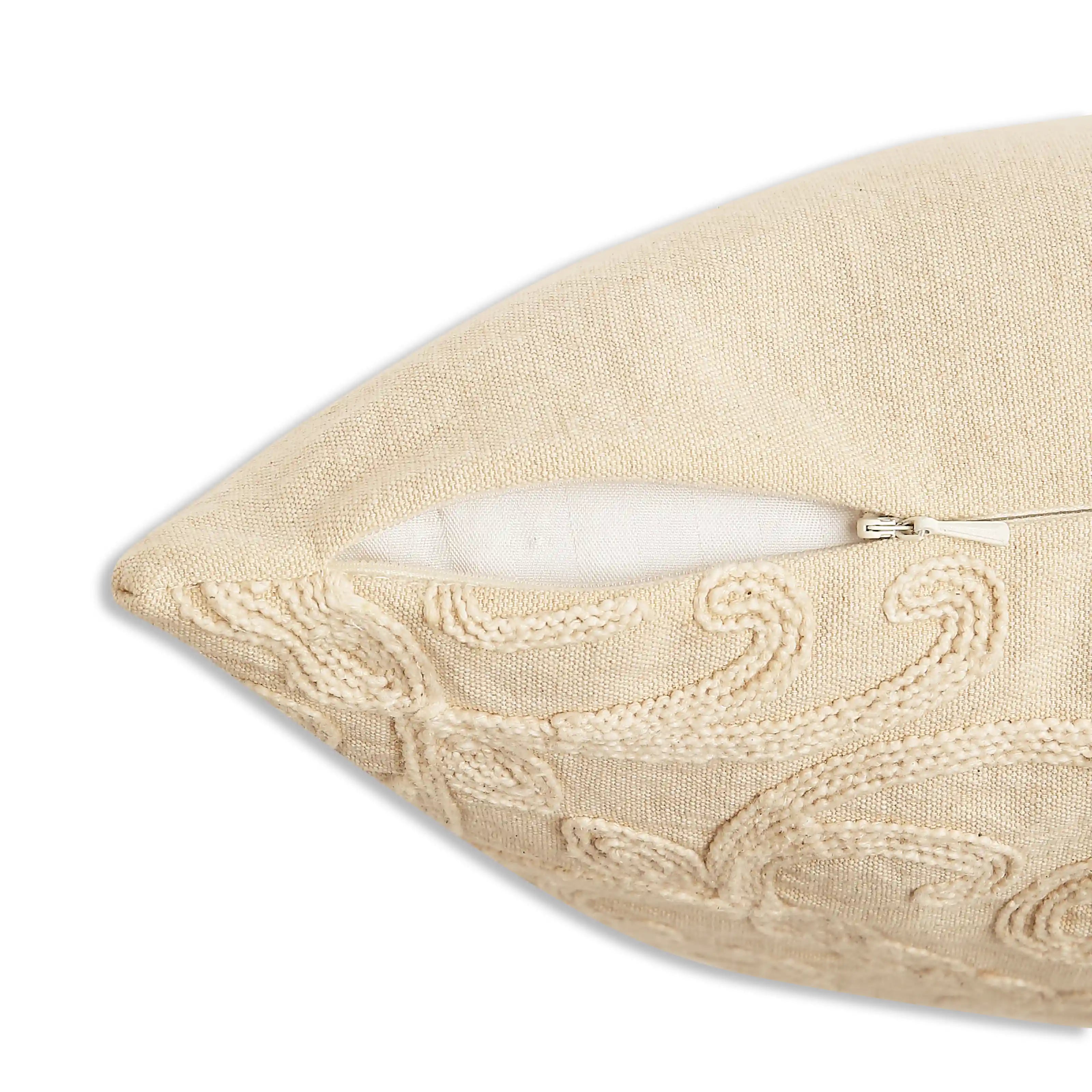 Espricia Embroidered Cushion Cover | Indian Heirloom Soft Ecru / Cushion Cover (51cm x 51cm)