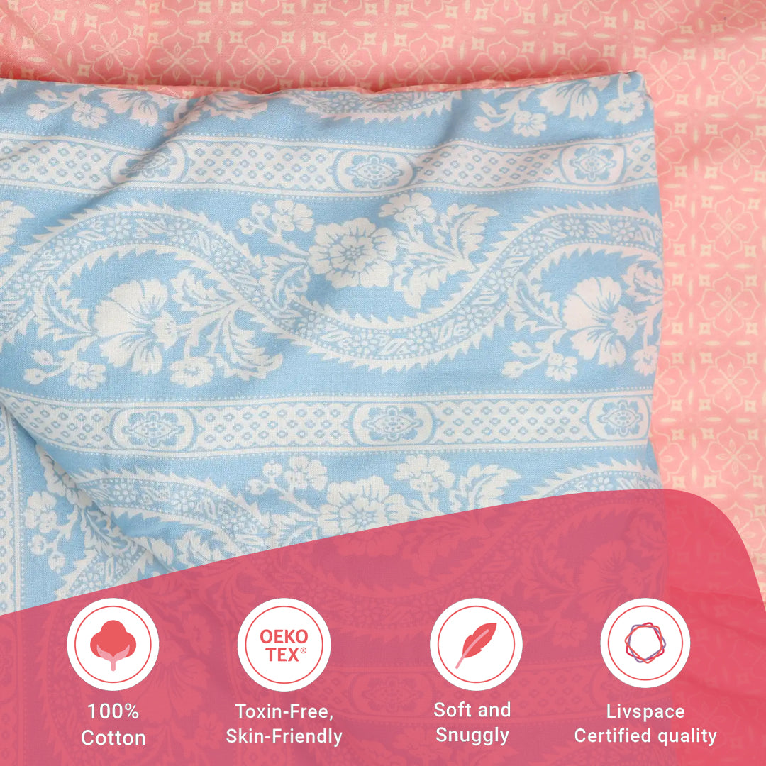 Chippa Lane | Contemporary Indian Print Design 120GSM Reversible Comforter-Light Blue