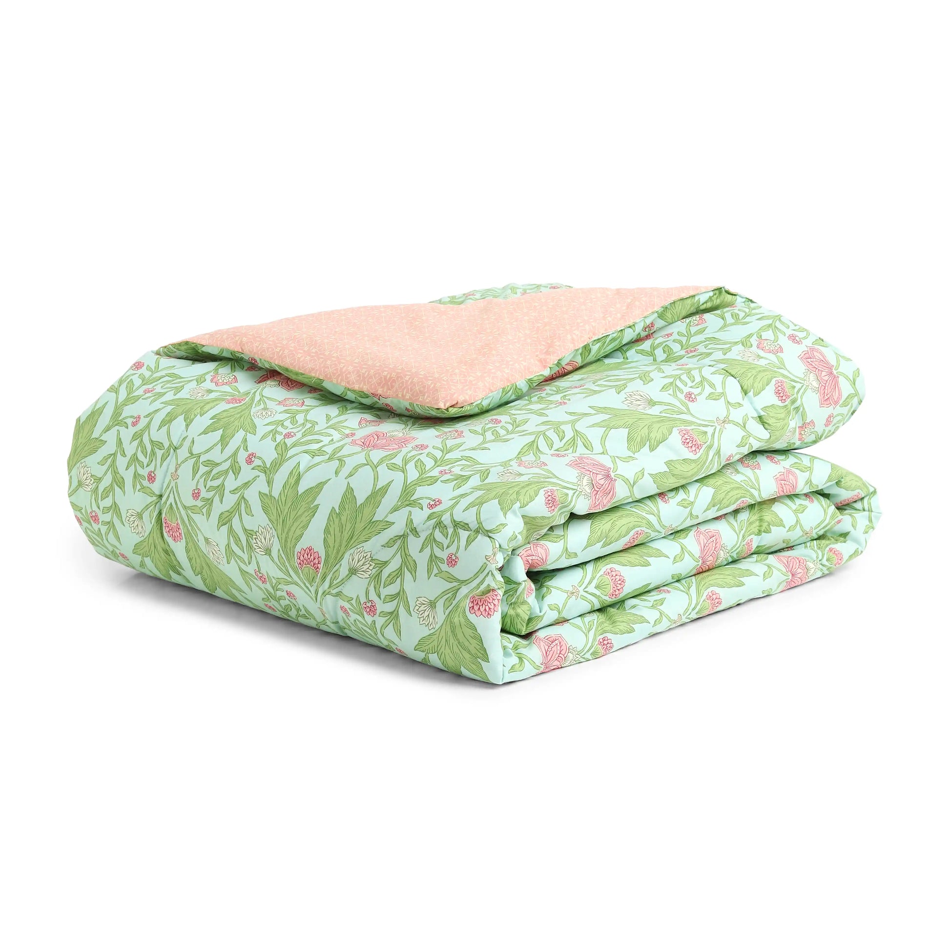 Chippa Lane | Contemporary Indian Print Design Coordinated Bedding Set | Set of Bedsheet & Comforter-Sage Mint Sage Mint / Double